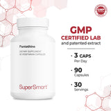 Supersmart Pantethine Supplement capsules on a wooden surface