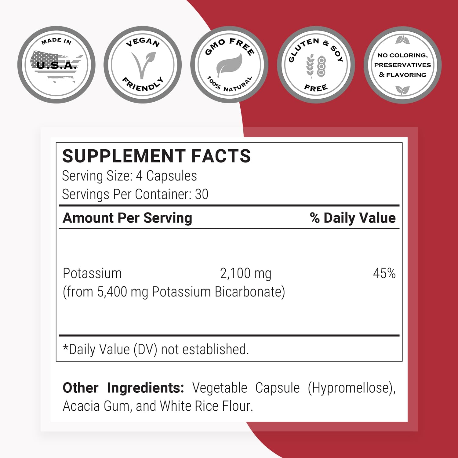 Supersmart Potassium Bicarbonate Supplement nutritional information