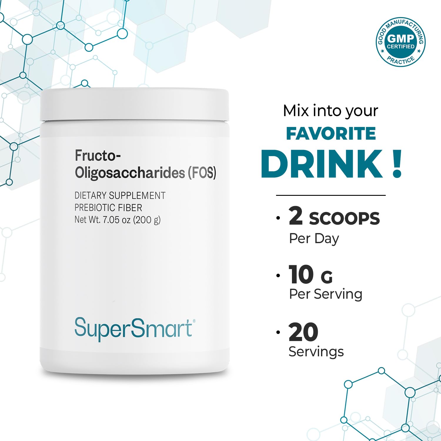 Supersmart Prebiotic Powder 200g on a kitchen counter