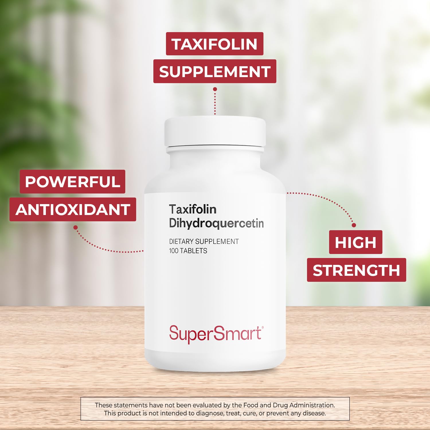 Supersmart Taxifolin Supplement side view showing tablet count