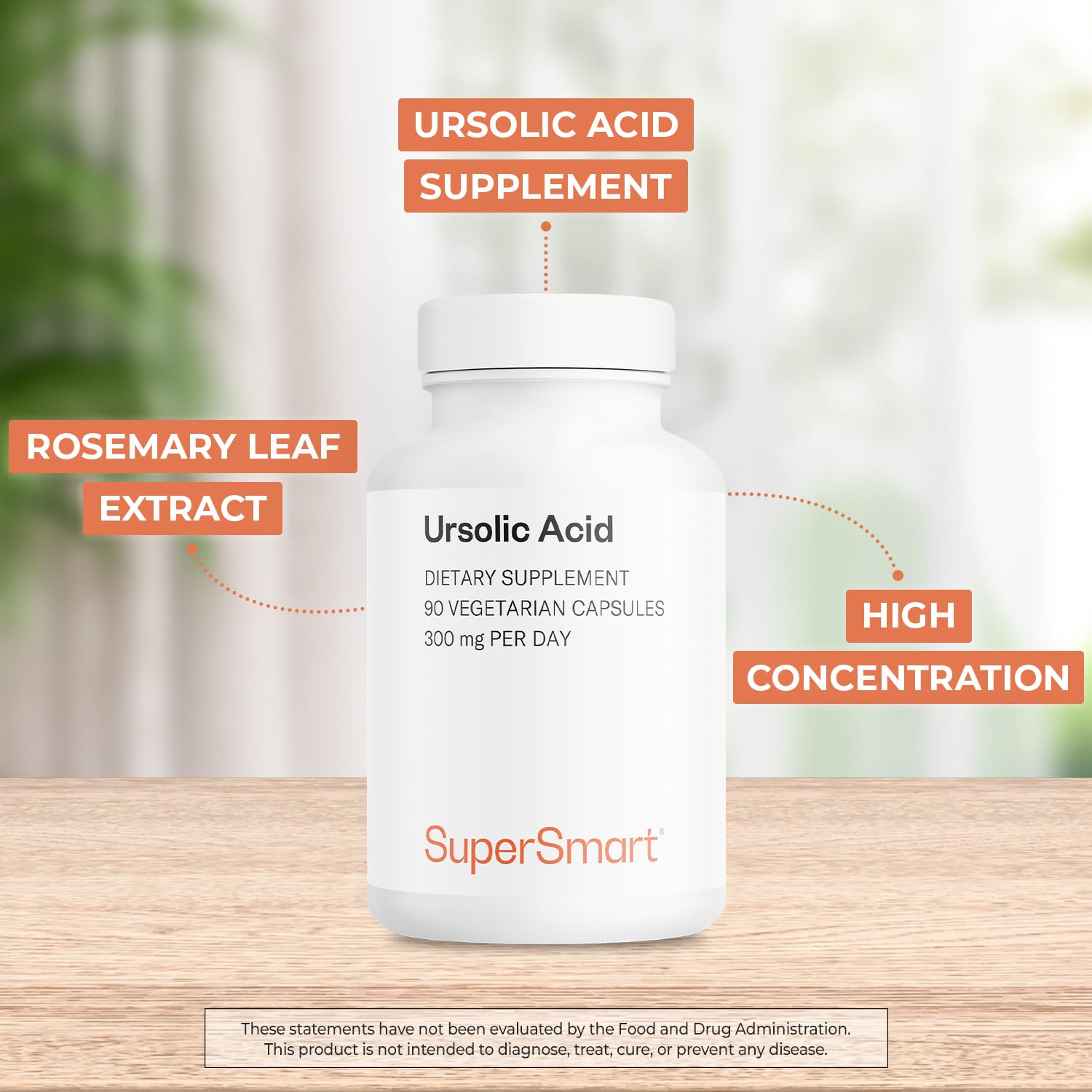 Supersmart Ursolic Acid Supplement 25% bottle side view