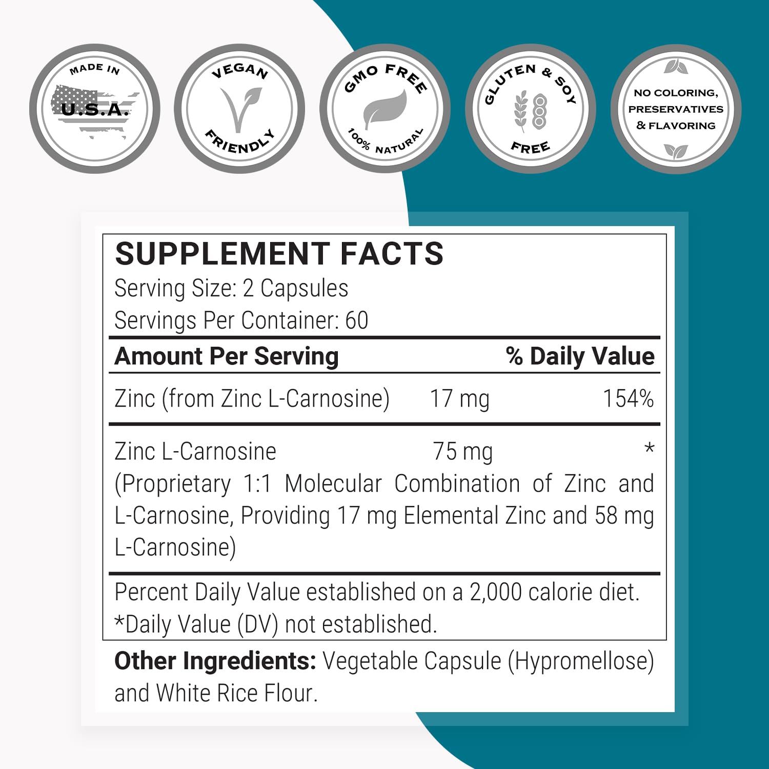Supersmart Zinc L Carnosine capsules in a clear container