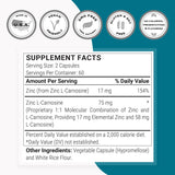 Supersmart Zinc L Carnosine capsules in a clear container