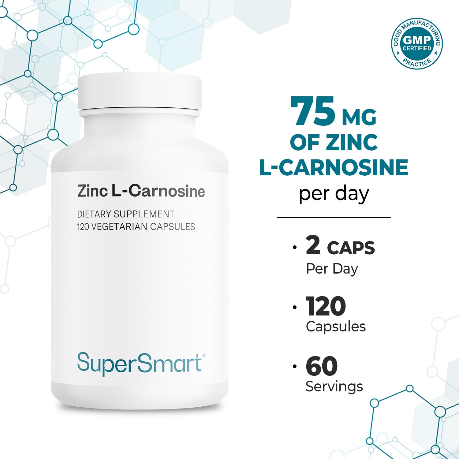 Supersmart Zinc L Carnosine supplement showing ingredient list