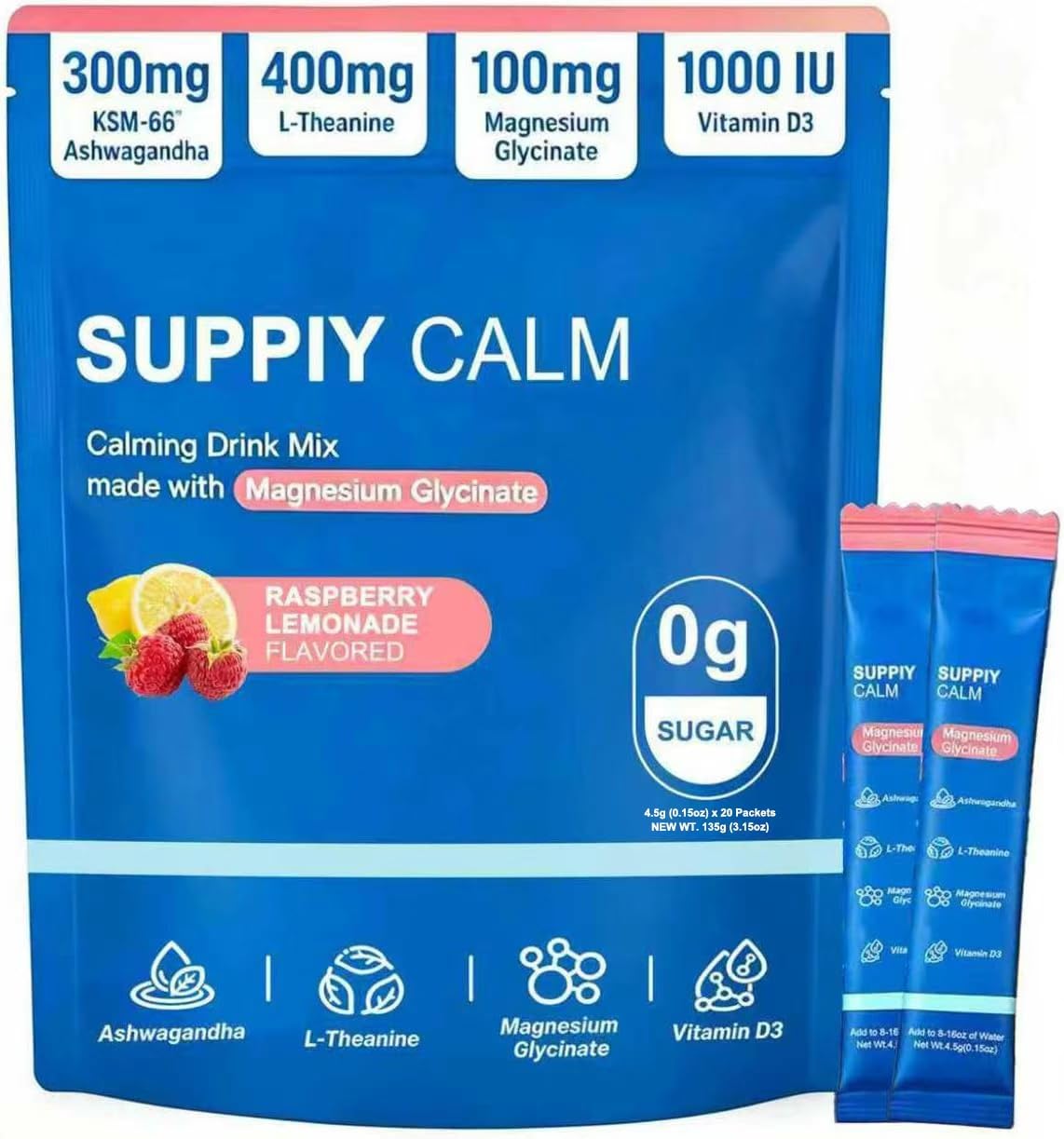 SUPPIY CALM Magnesium Glycinate Powder Drink Mix packaging front view