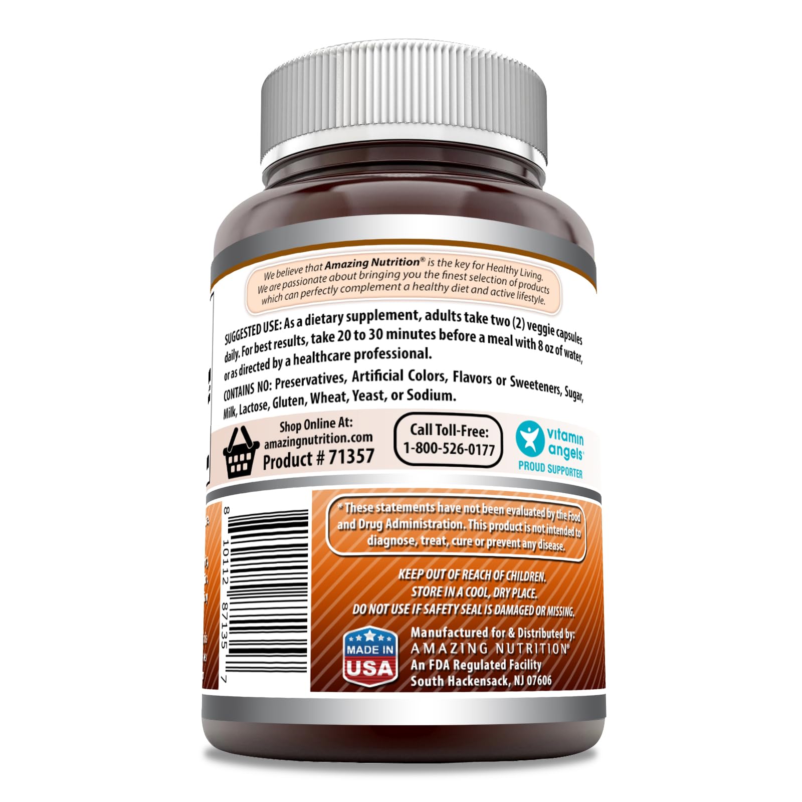 Supplement facts and ingredient list on bottle