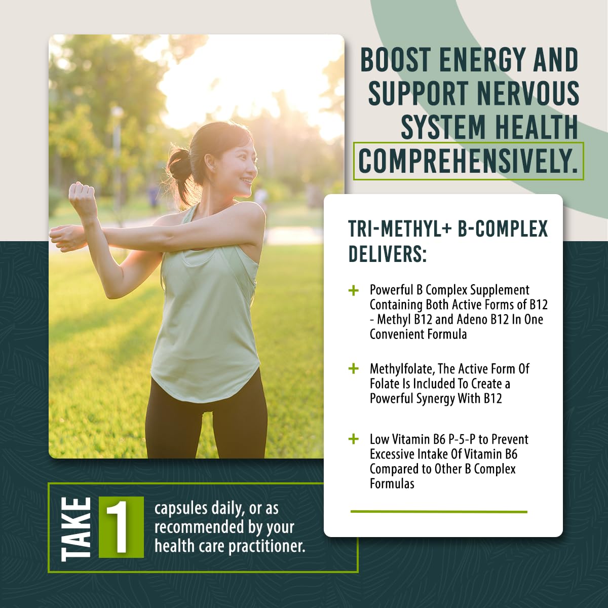 Supplement facts of Athelas Neutraceuticals Tri-Methyl+ B Complex