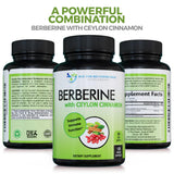 SUPPLEMENTS Berberine & Ceylon Cinnamon capsules on a wooden table