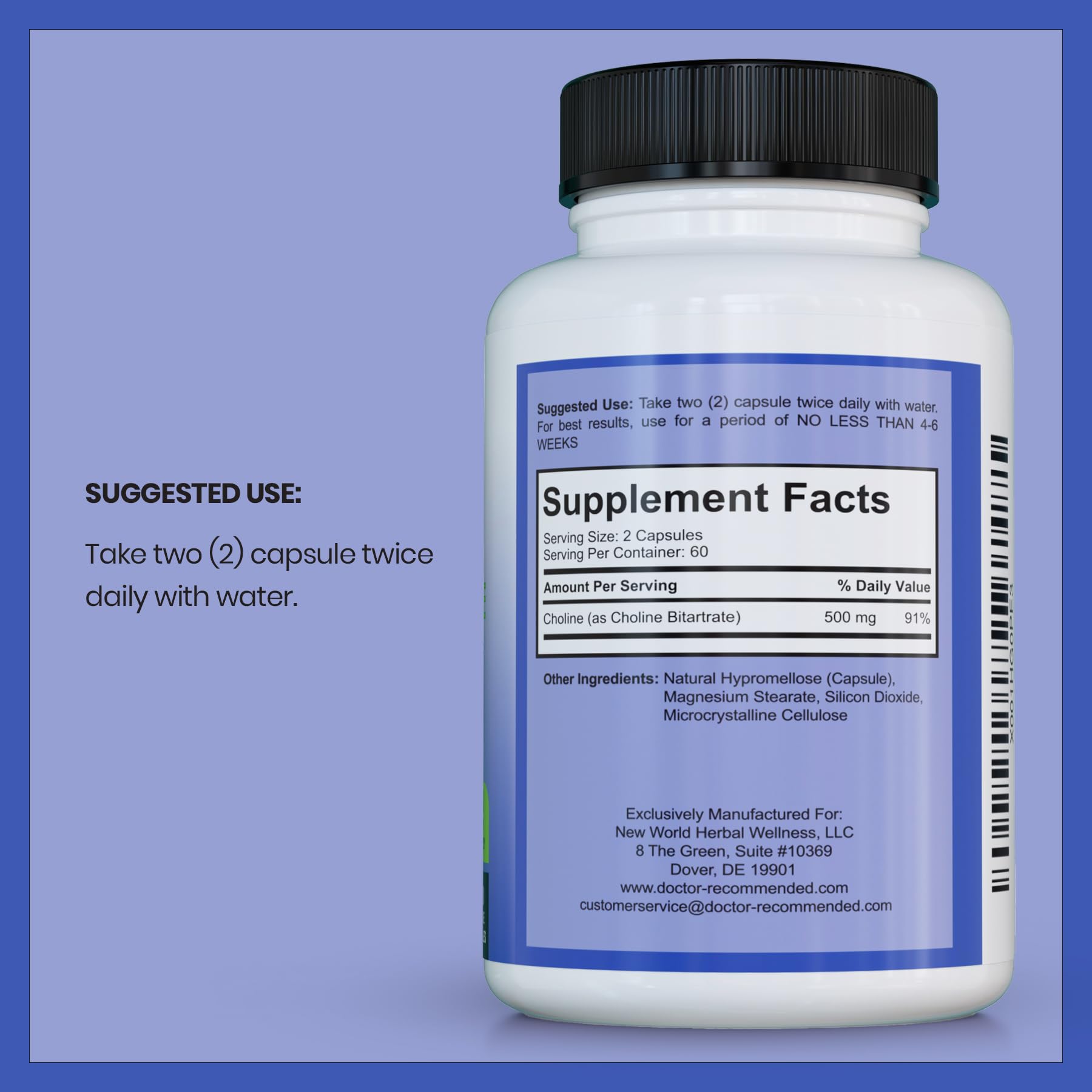 SUPPLEMENTS Choline 500mg Capsules side view