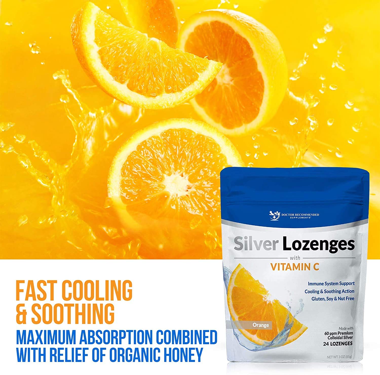 SUPPLEMENTS Colloidal Silver Lozenges on a wooden table