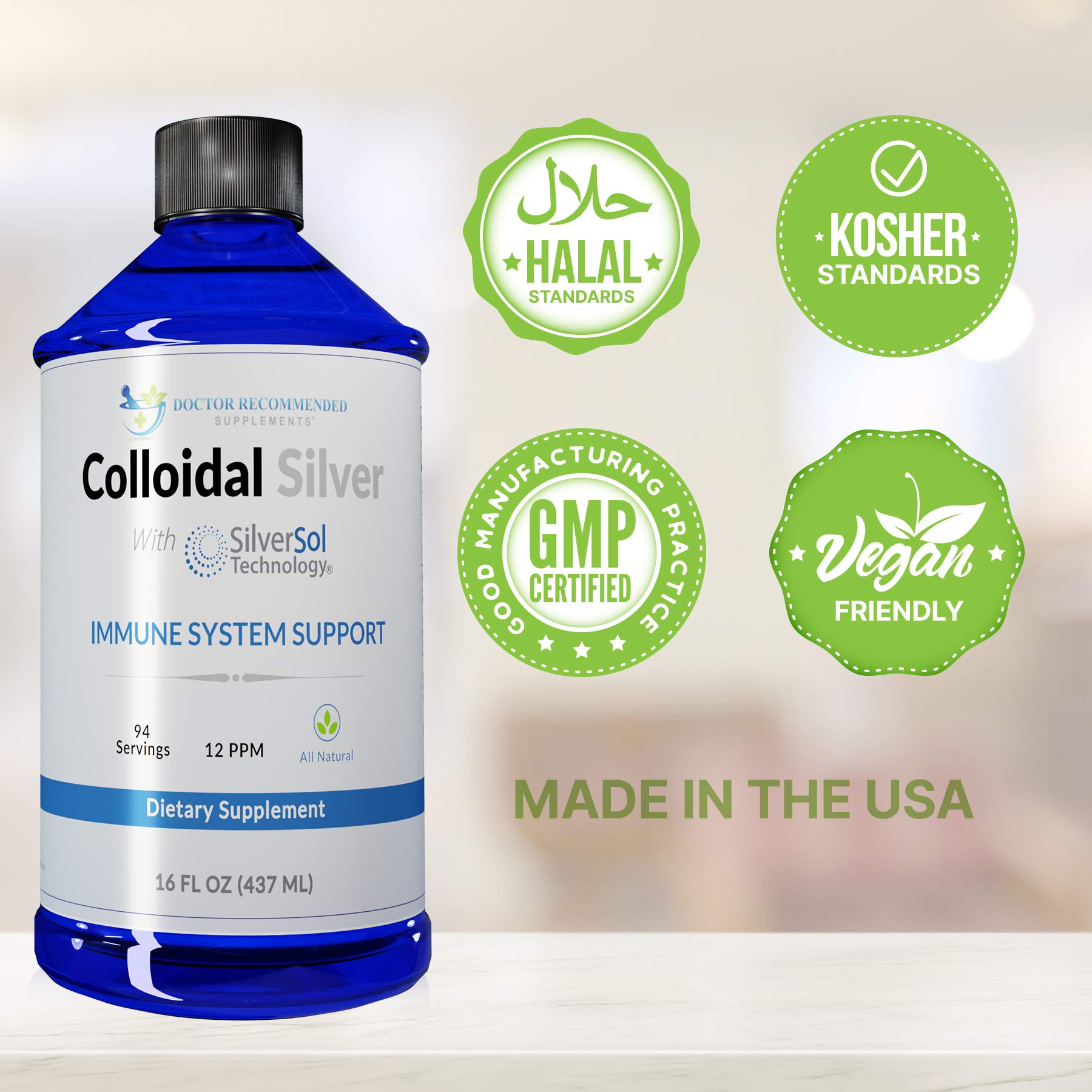 SUPPLEMENTS Colloidal Silver Solution 12 PPM 16 fl oz packaging