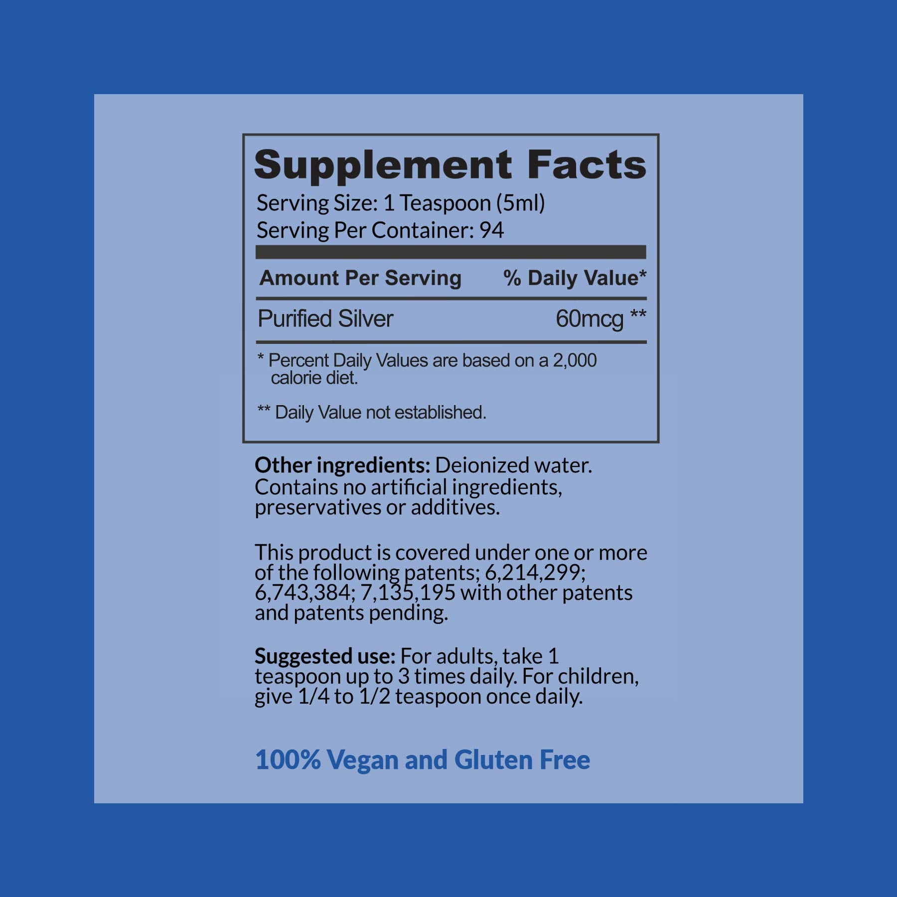 SUPPLEMENTS Colloidal Silver Solution 12 PPM displayed with other supplements