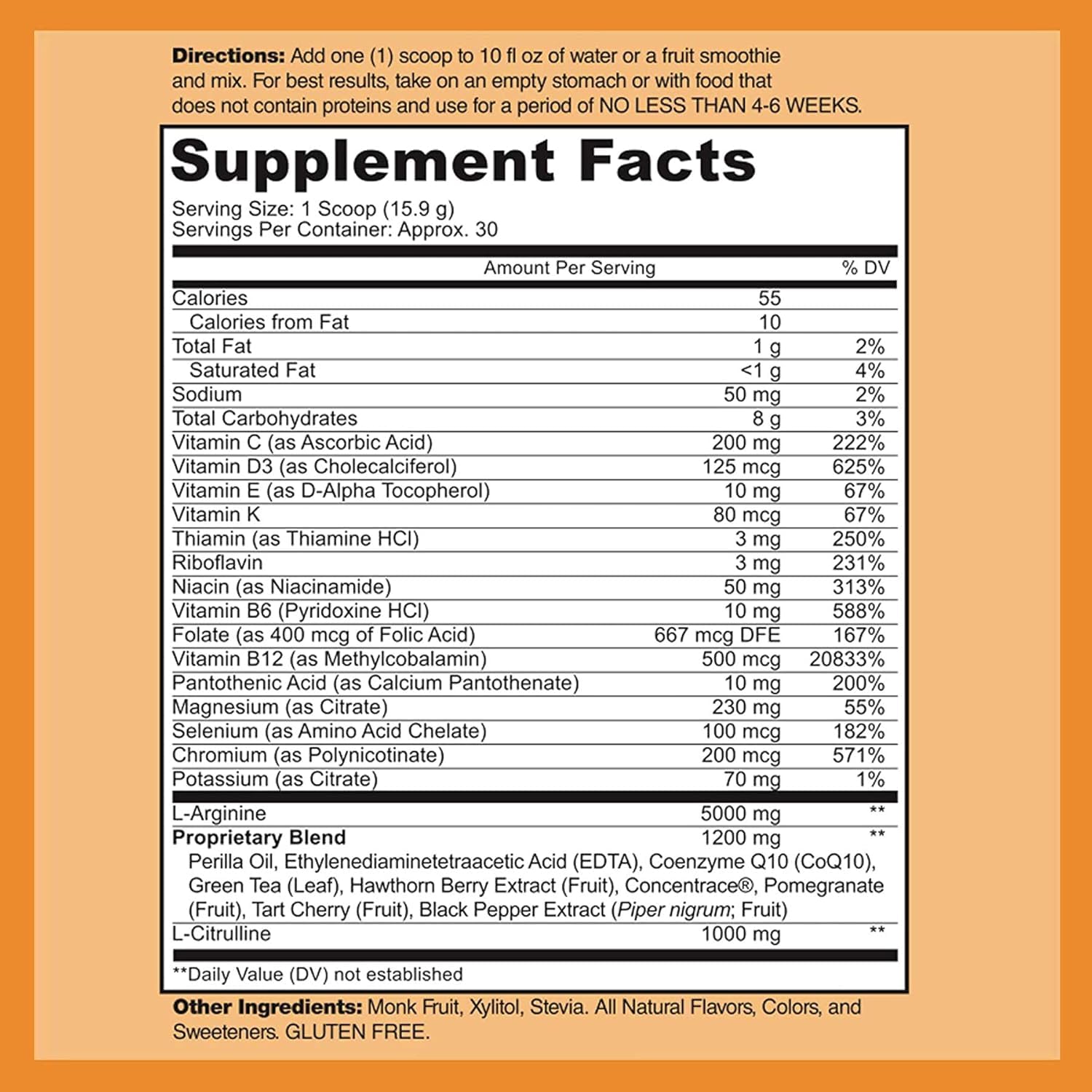 SUPPLEMENTS L-Arginine 5000mg side view