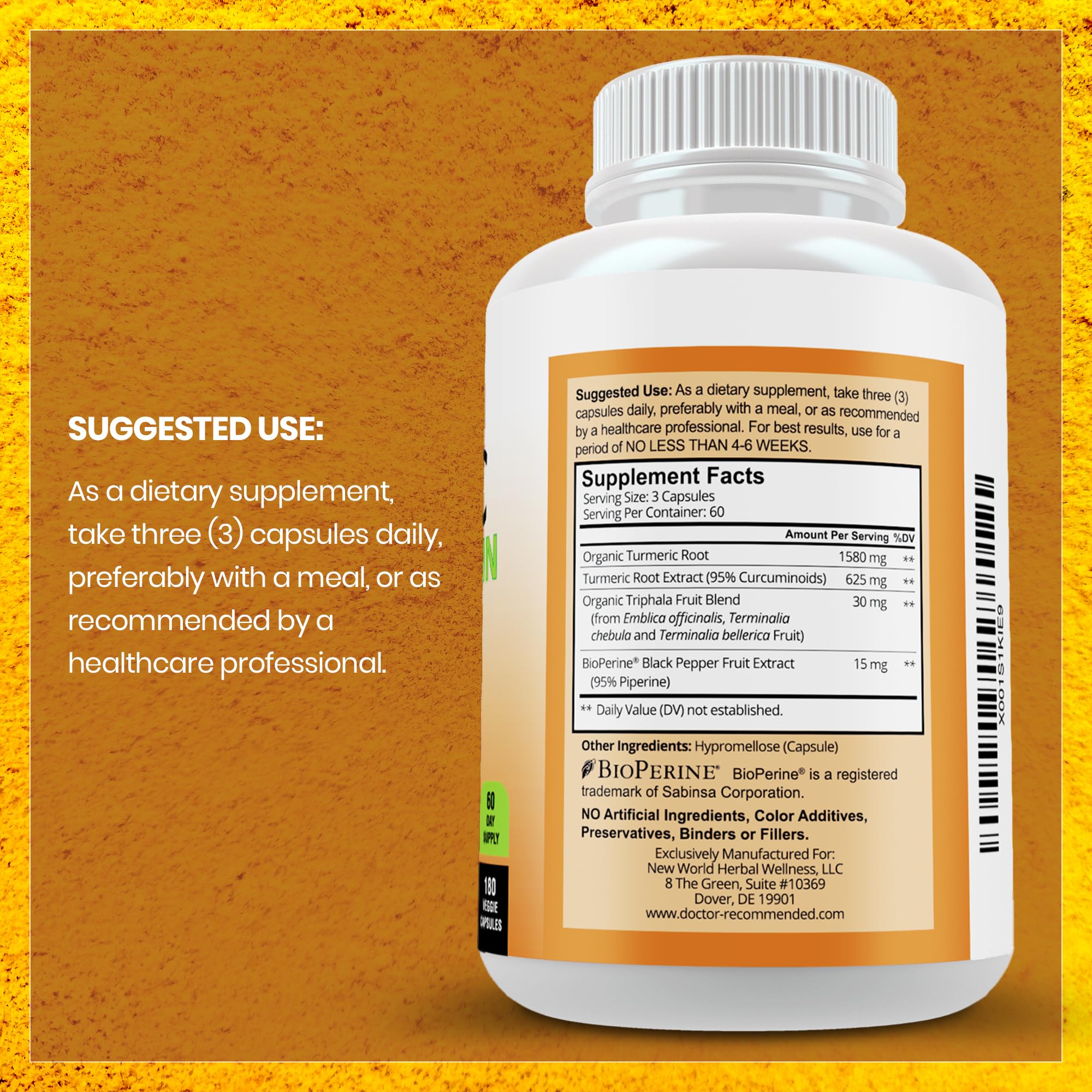 SUPPLEMENTS Organic Turmeric with Triphala side view