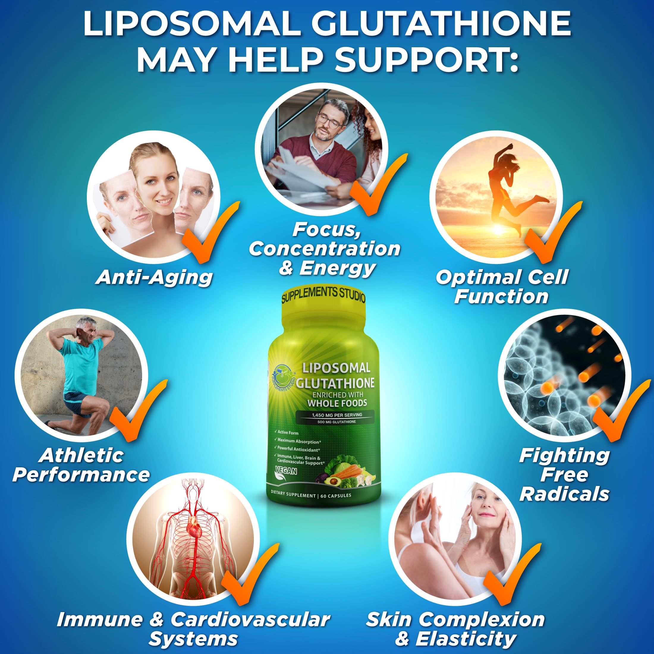 SUPPLEMENTS STUDIO Liposomal Glutathione Supplement 500mg with organic whole foods