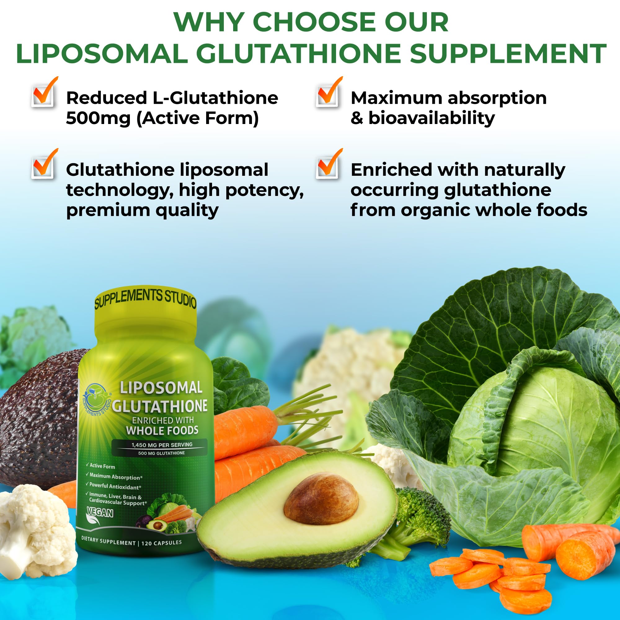 SUPPLEMENTS STUDIO Liposomal Glutathione Supplement side view