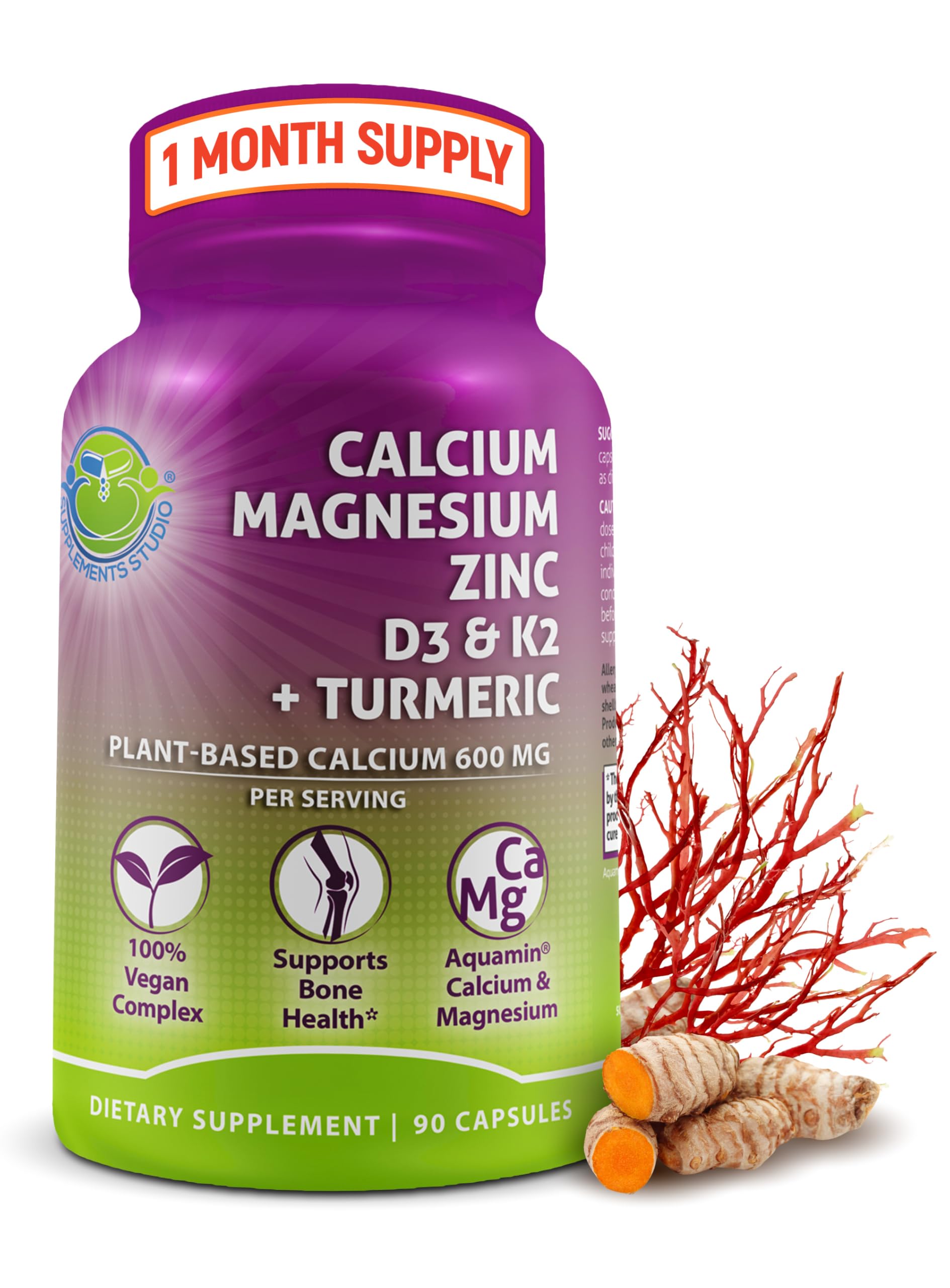 SUPPLEMENTS STUDIO Plant-Based Calcium Magnesium Complex 600mg front view