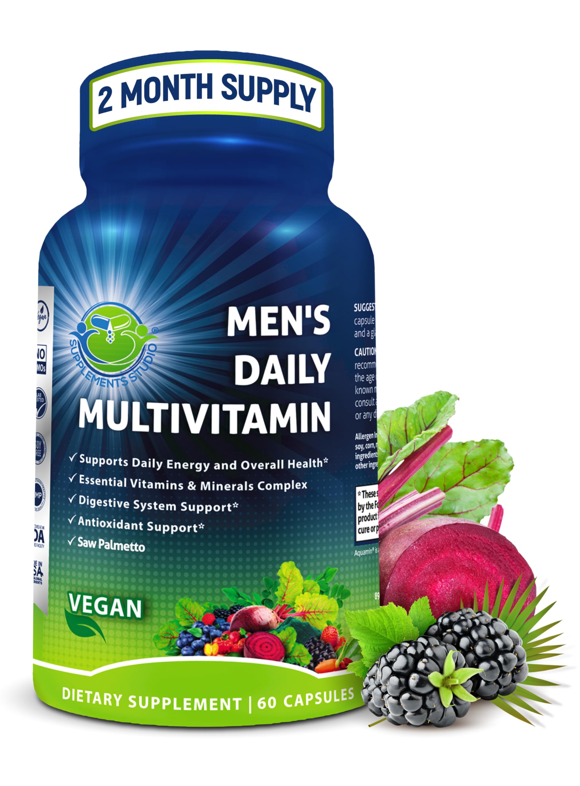 SUPPLEMENTS STUDIO Vegan Multivitamin for Men front view with packaging