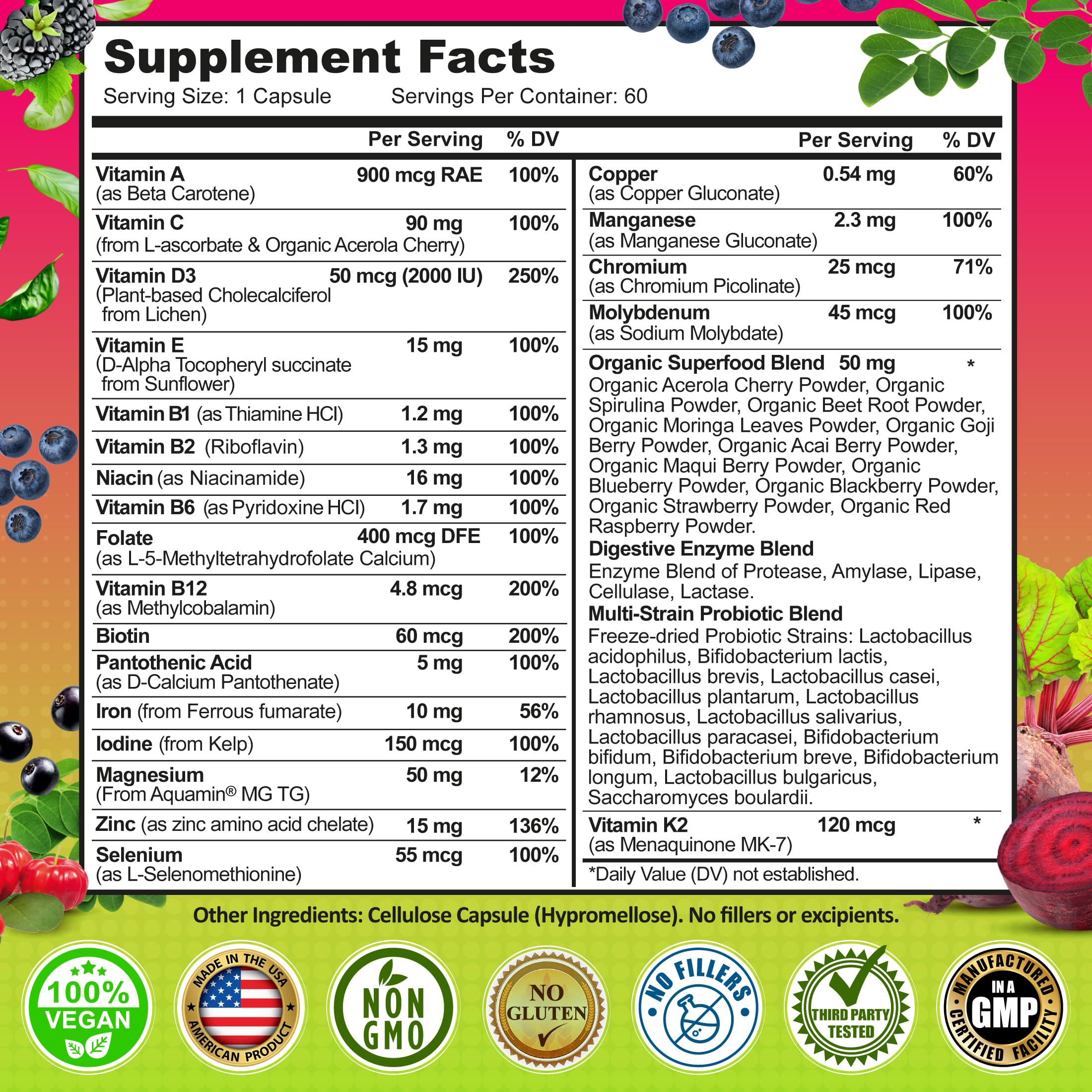 SUPPLEMENTS STUDIO Vegan Multivitamin for Women 60 capsules on a wooden table