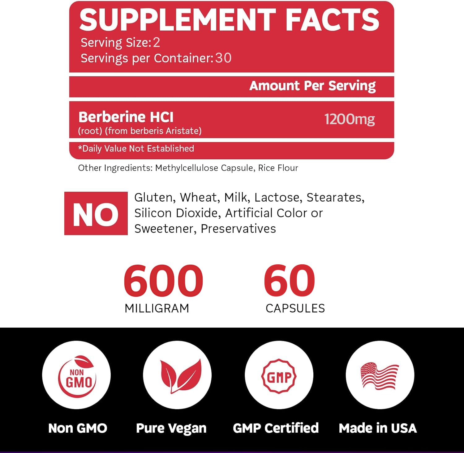 support Berberine HCL 1200mg capsules with measuring spoon