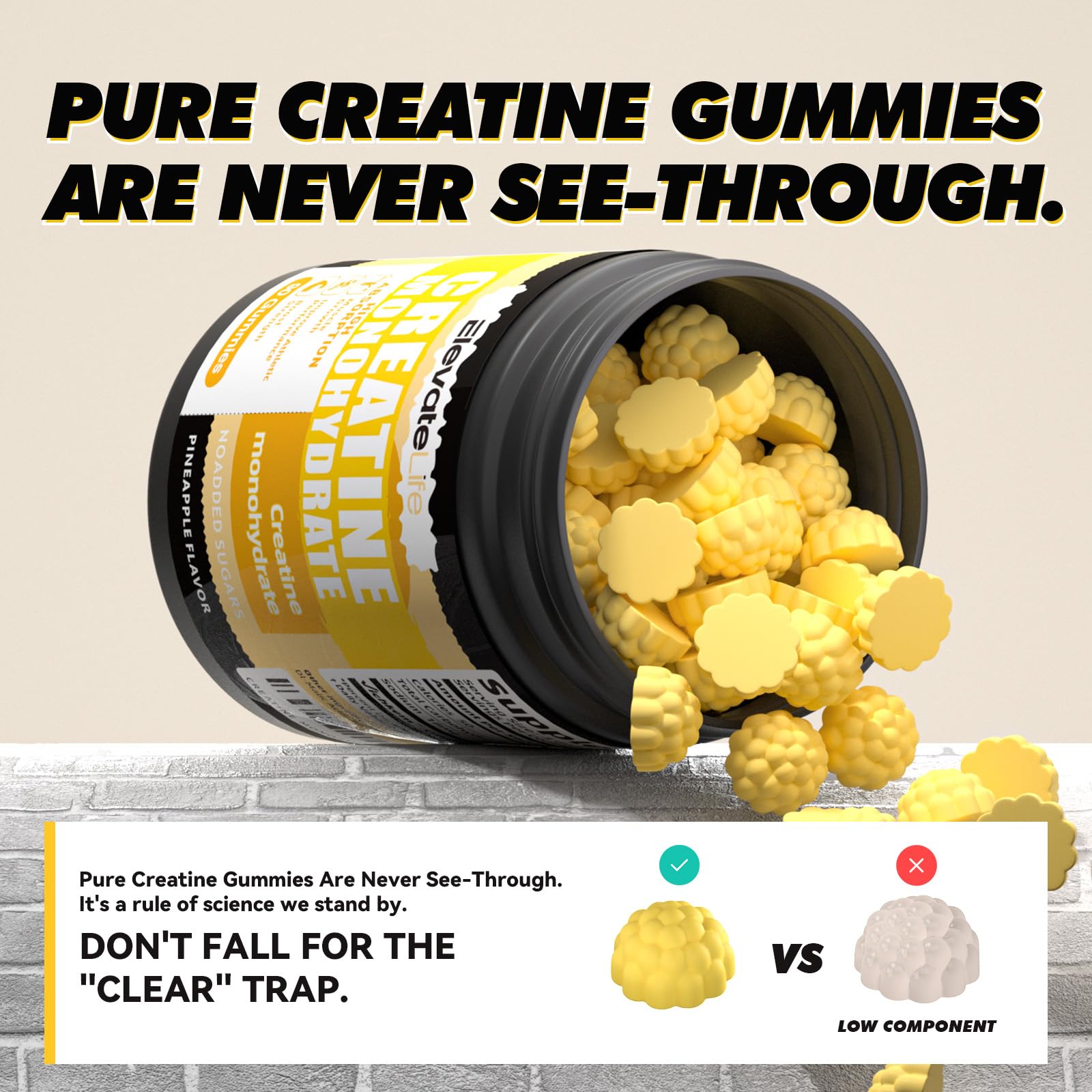 support Creatine Gummies pineapple flavour close-up
