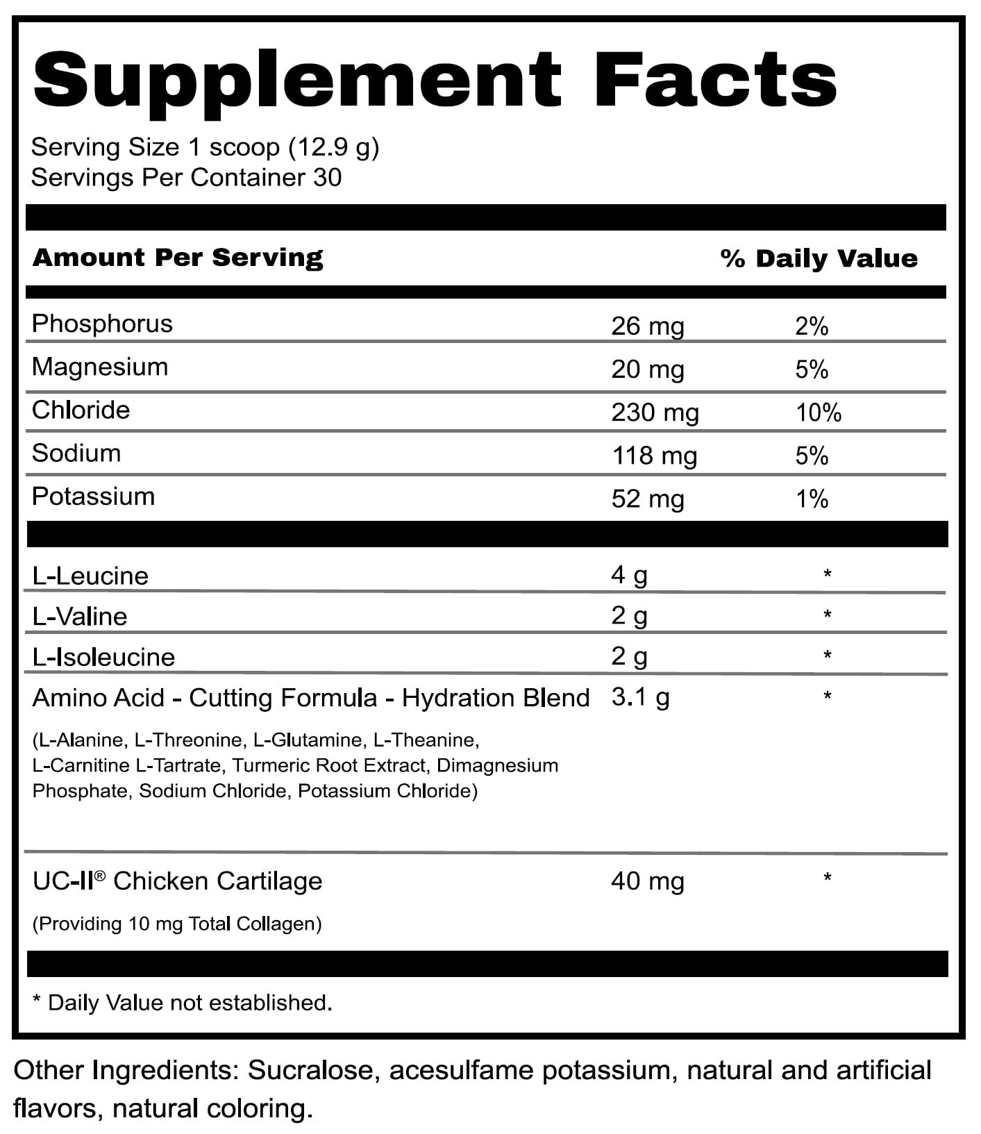 support-IT NUTRITION BCAA Powder side view showing nutritional information