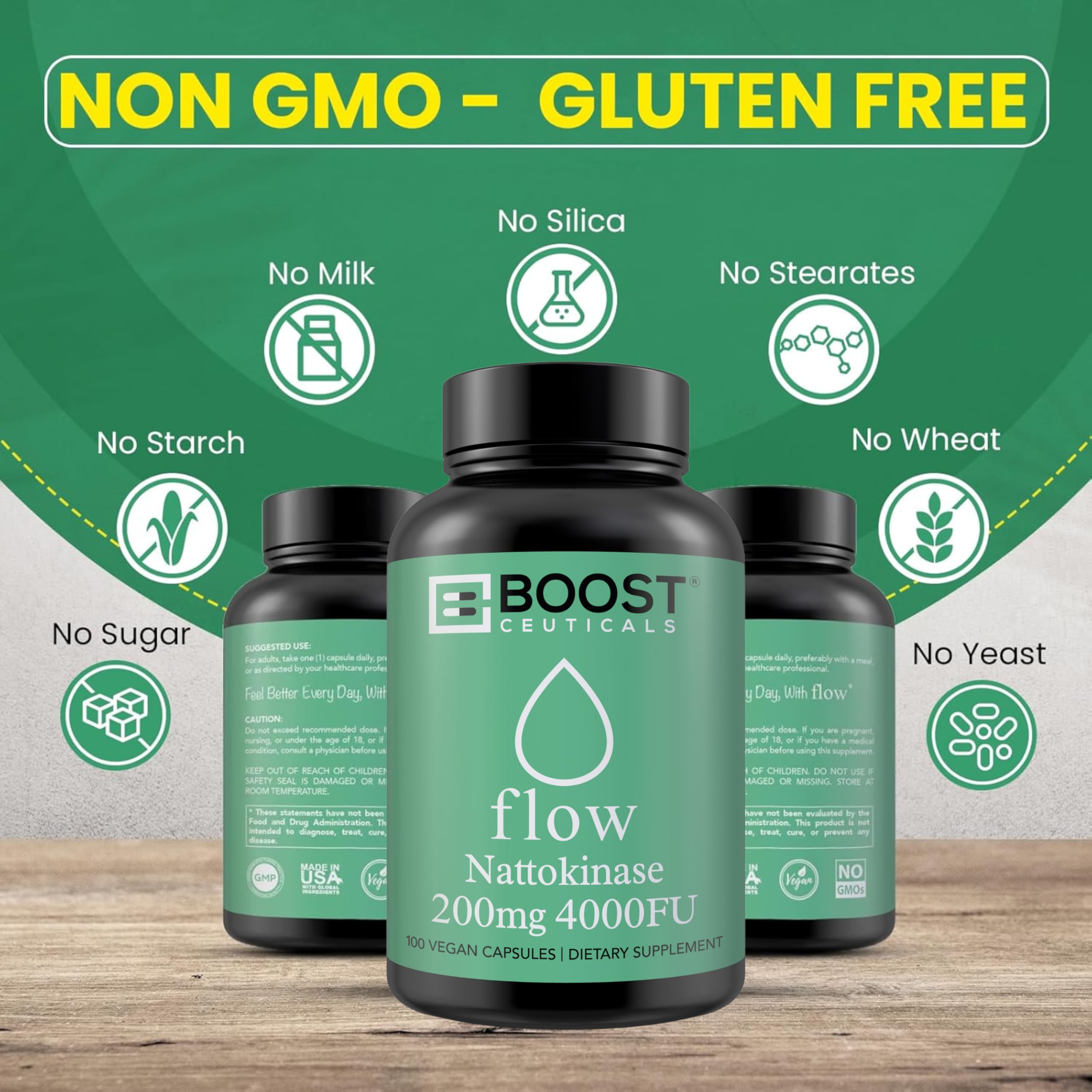 support Nattokinase 200mg 4000 FU Capsules on wooden table