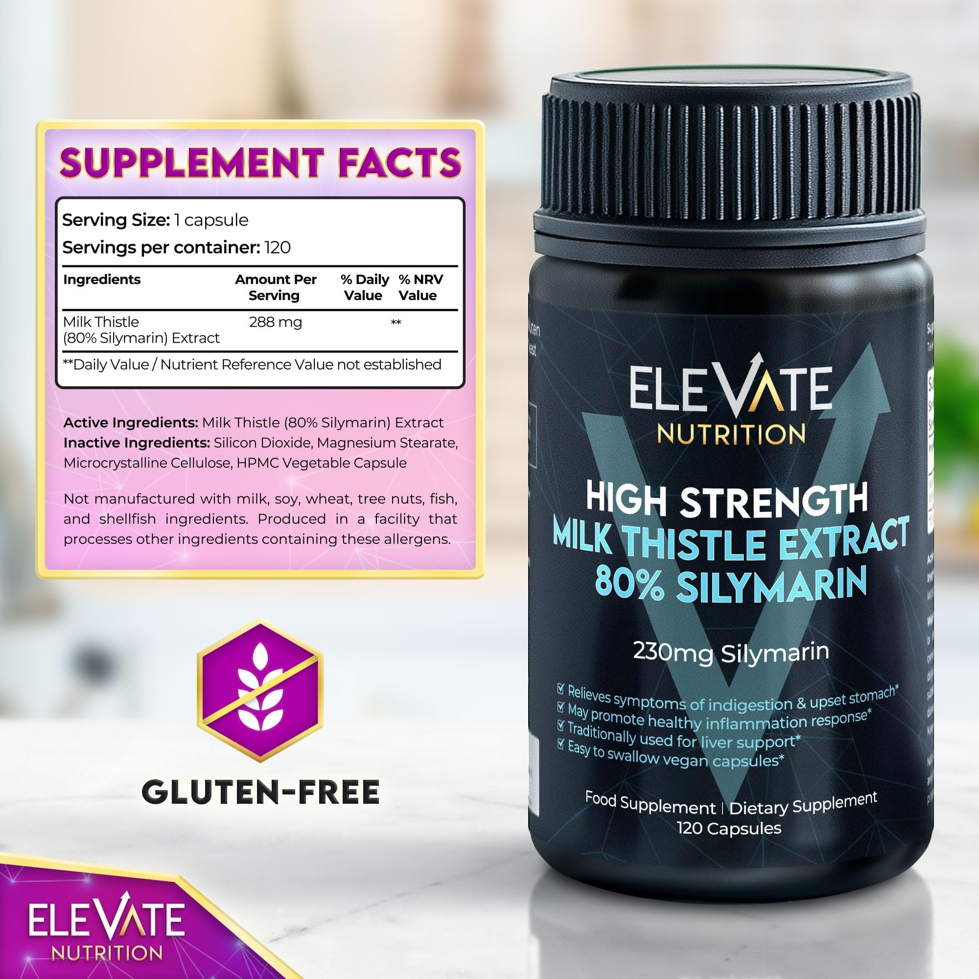 support NUTRITION Milk Thistle Supplement capsules in a bowl