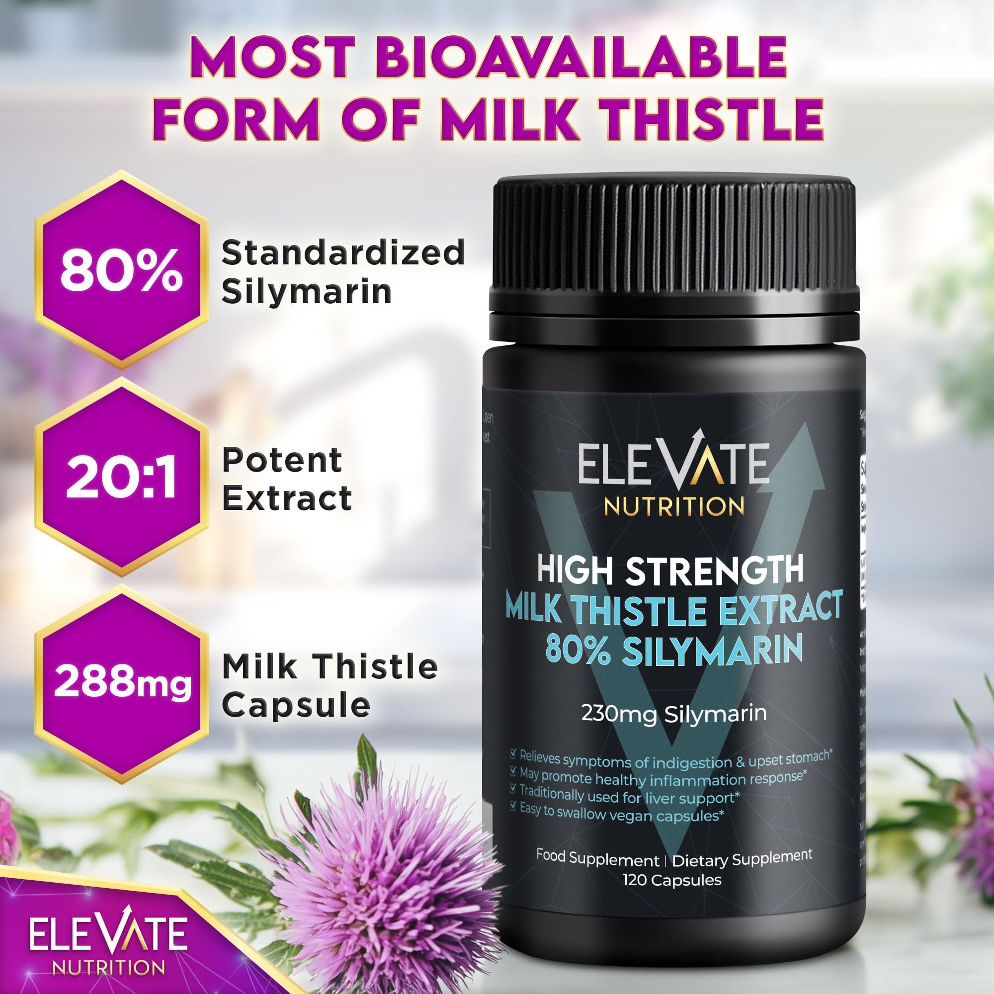 support NUTRITION Milk Thistle Supplement side view showing capsules