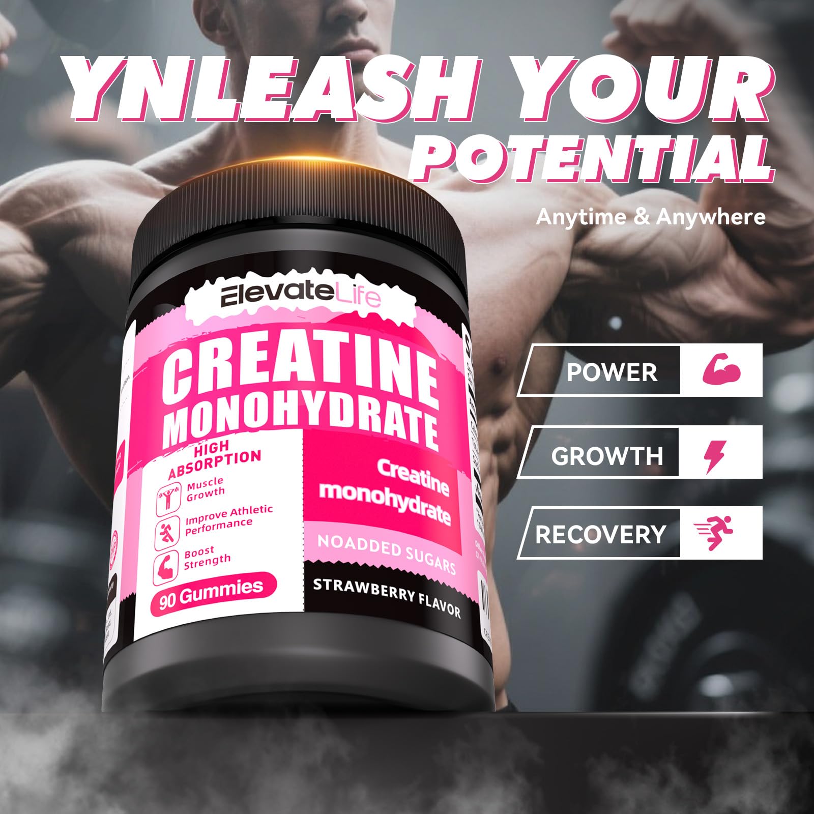 support Strawberry Creatine Gummies with fitness gear
