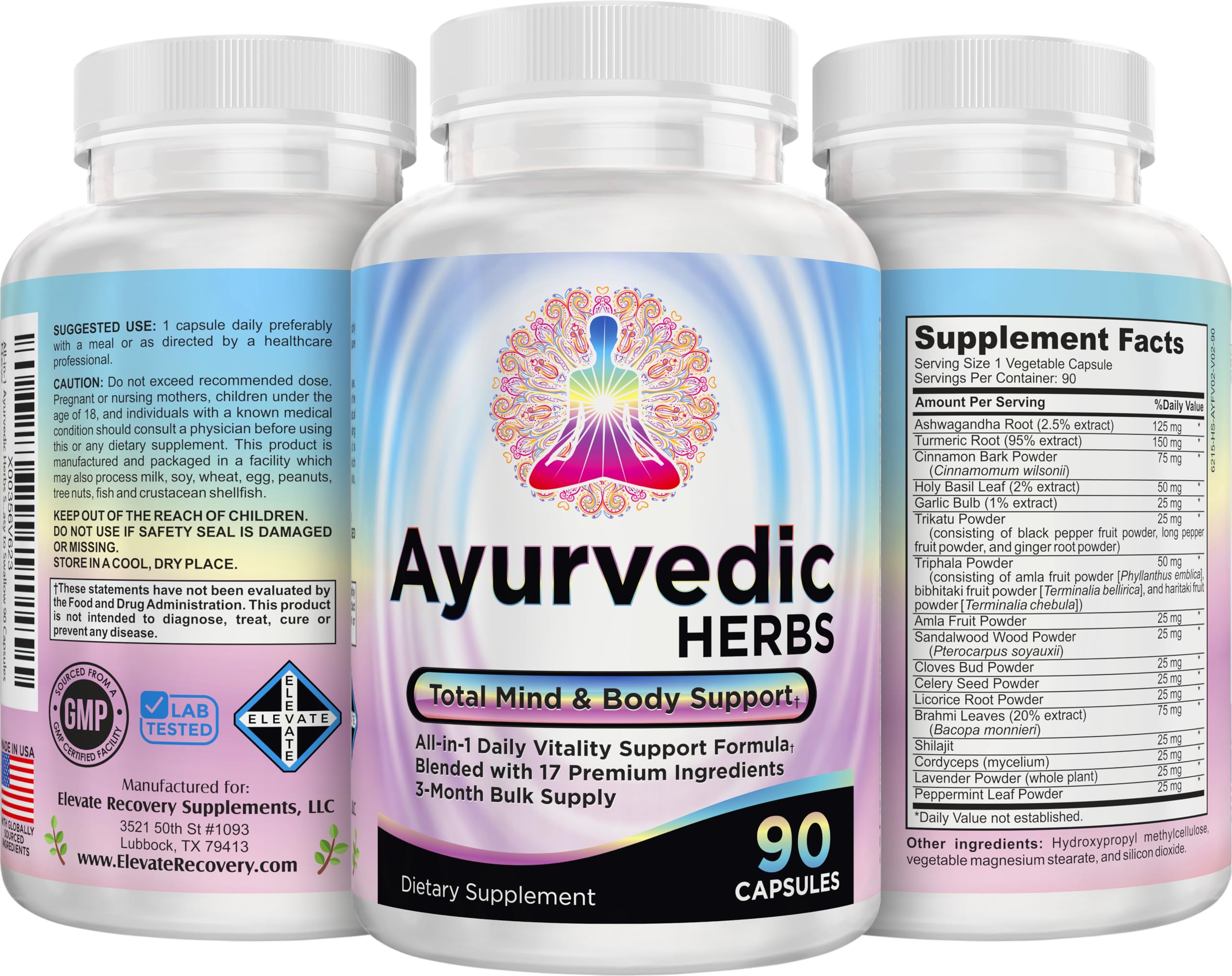 support use Ayurvedic Herbs Supplement bottle with capsules on a wooden table