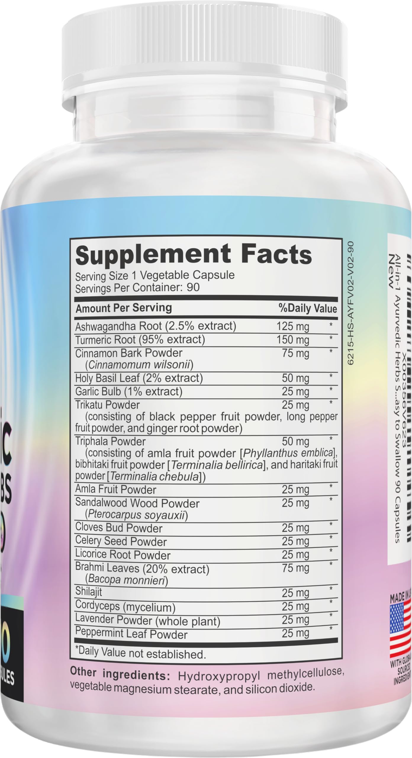 support use Ayurvedic Herbs Supplement side view showing label