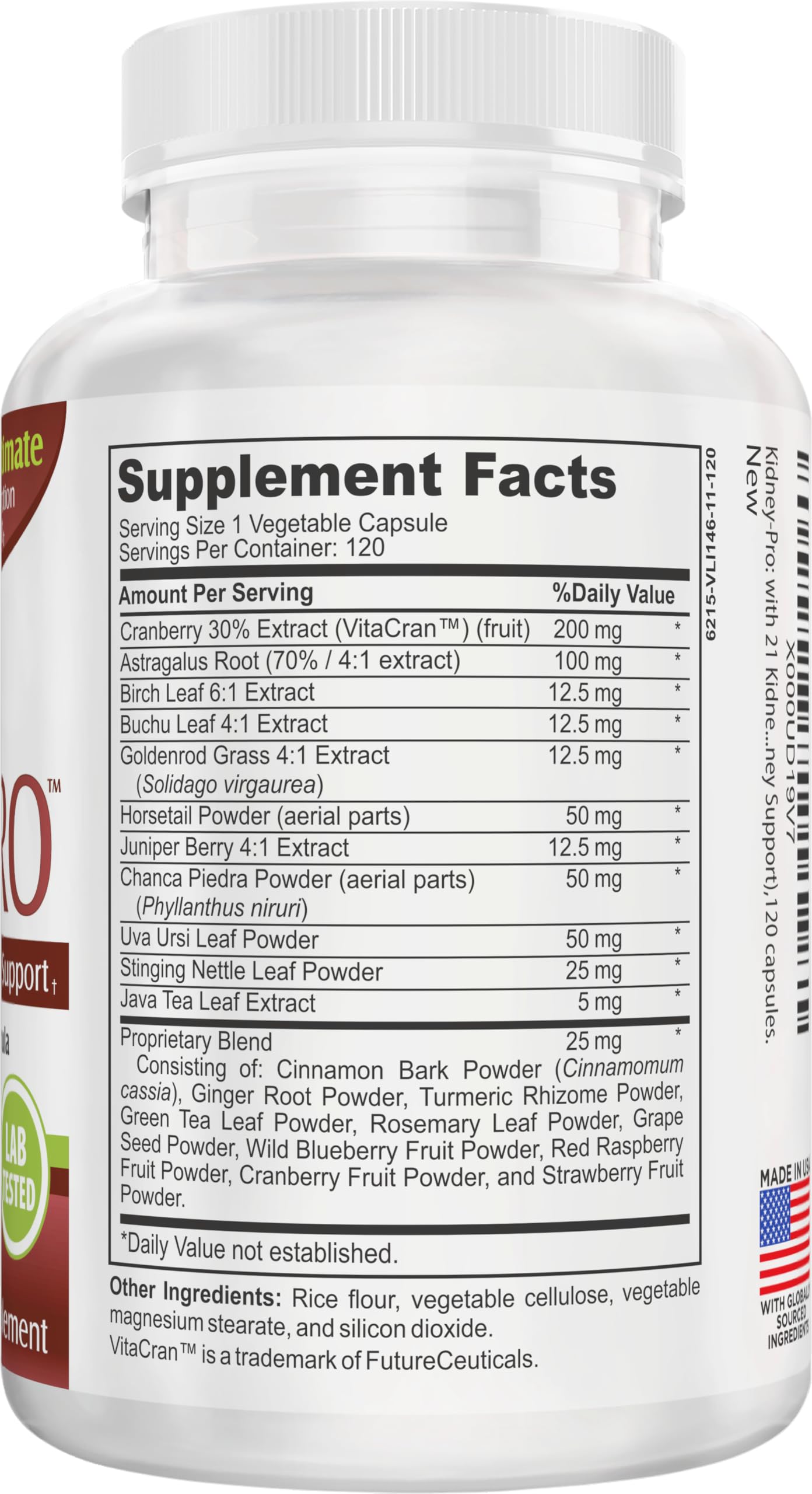 support use Kidney-Pro Supplement bottle side view