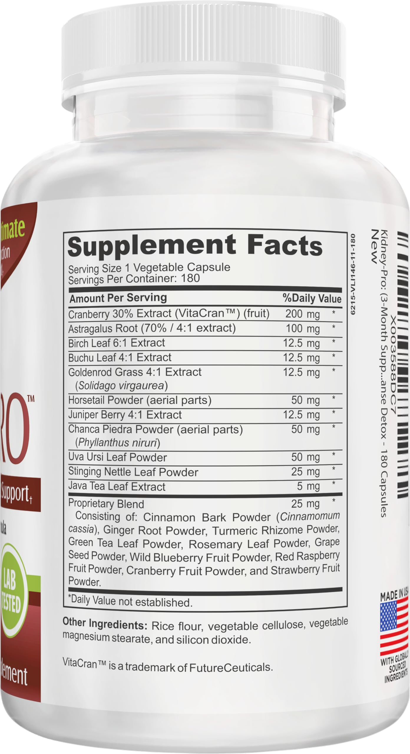 support use Kidney-Pro Supplement bottle side view