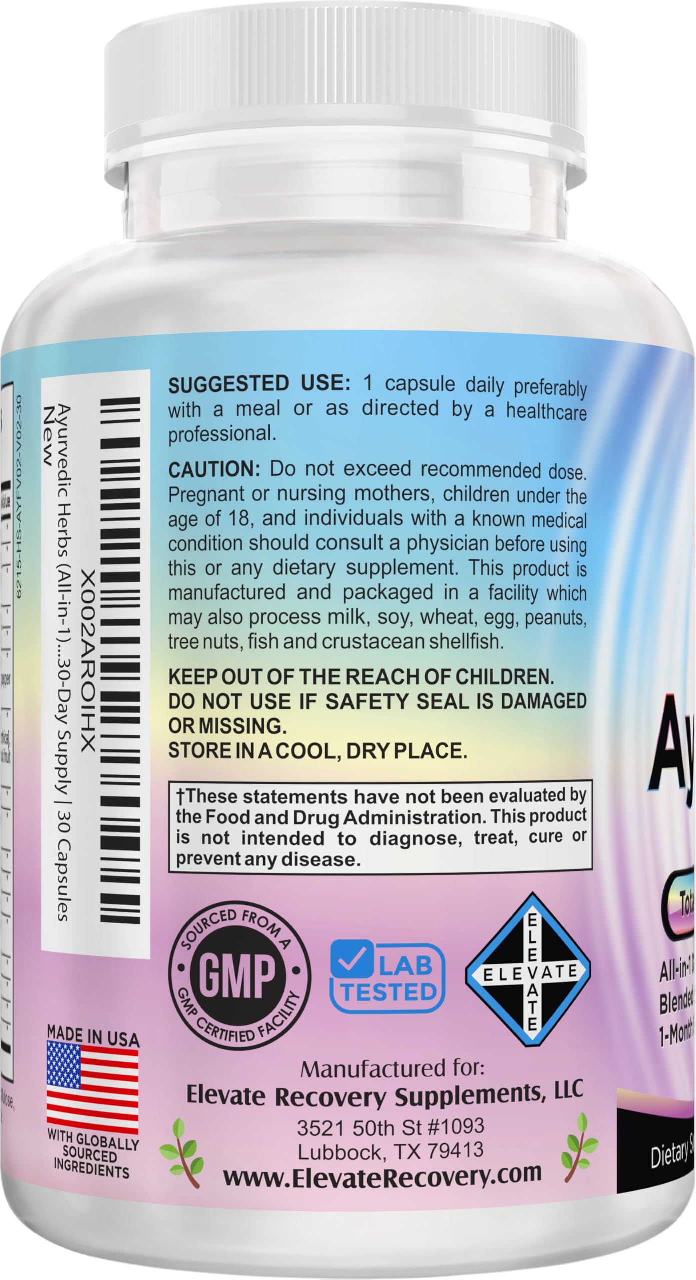 support use Supplements Ayurvedic Herbs Capsules back label