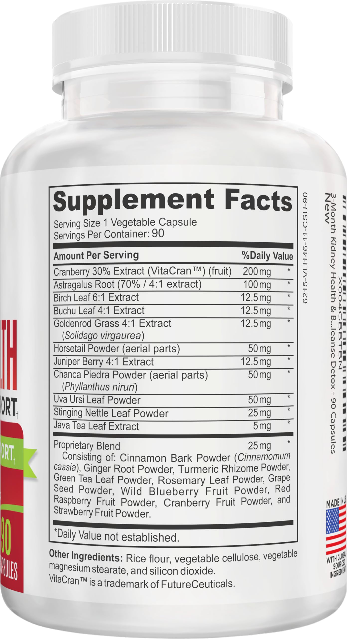 support use Supplements bottle side view showing label