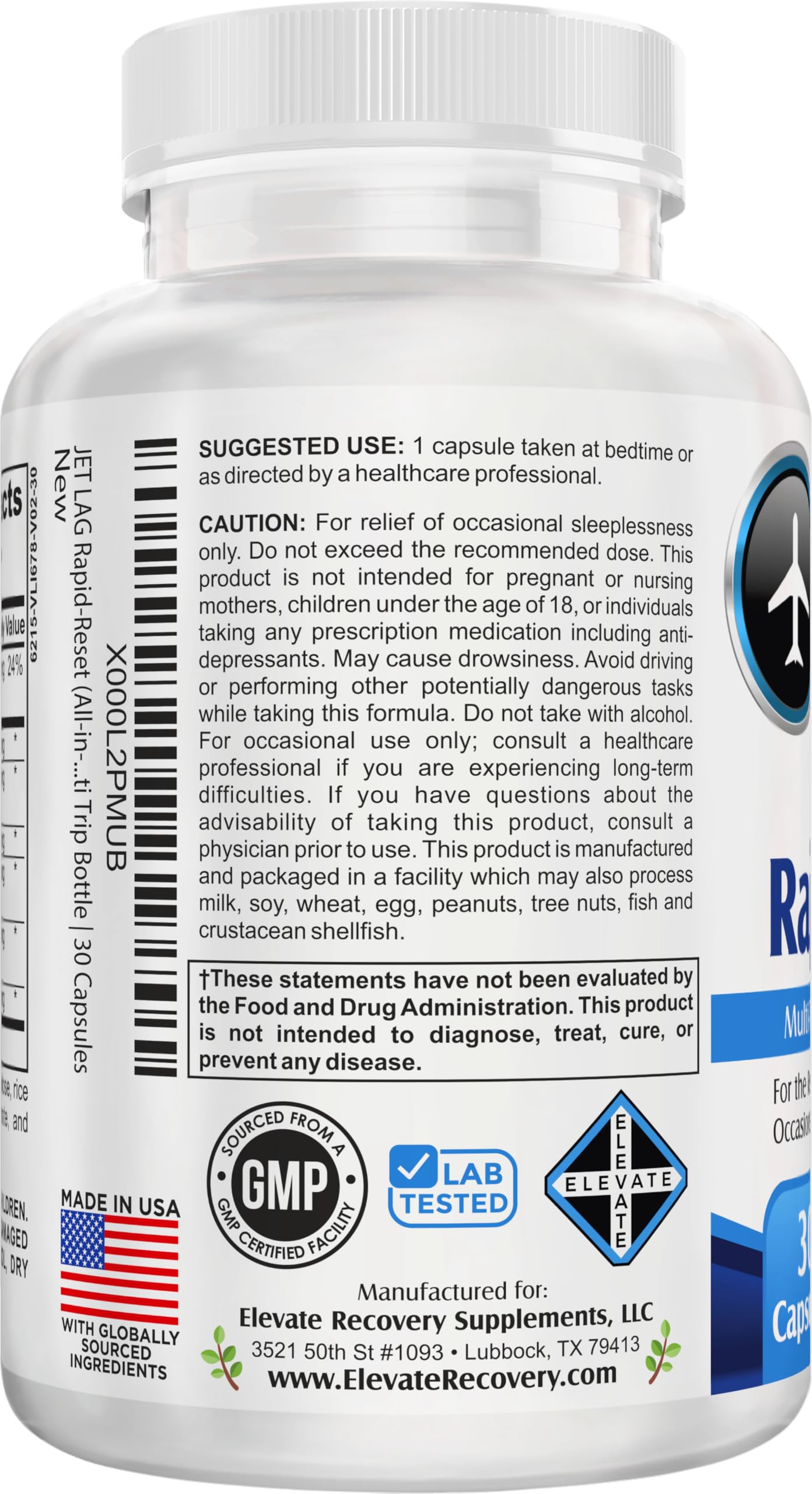 support use Supplements Jet Lag Travel Formula 30 Capsules back view