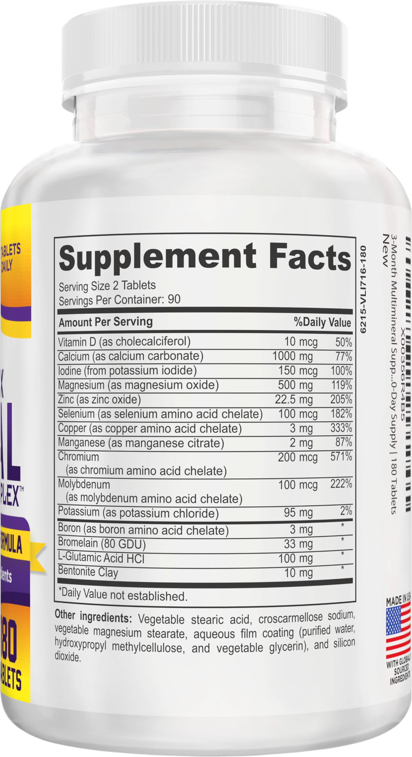 support use Supplements Multimineral Complex bottle side view