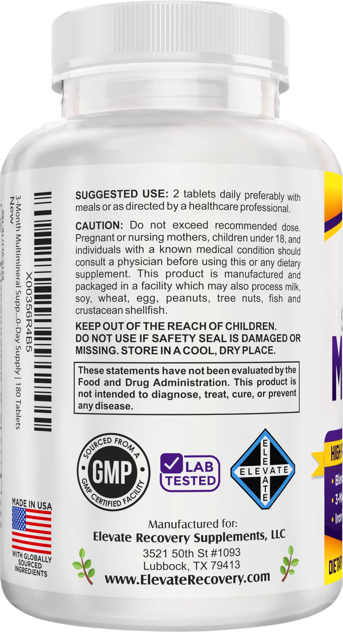 support use Supplements Multimineral Complex label close-up