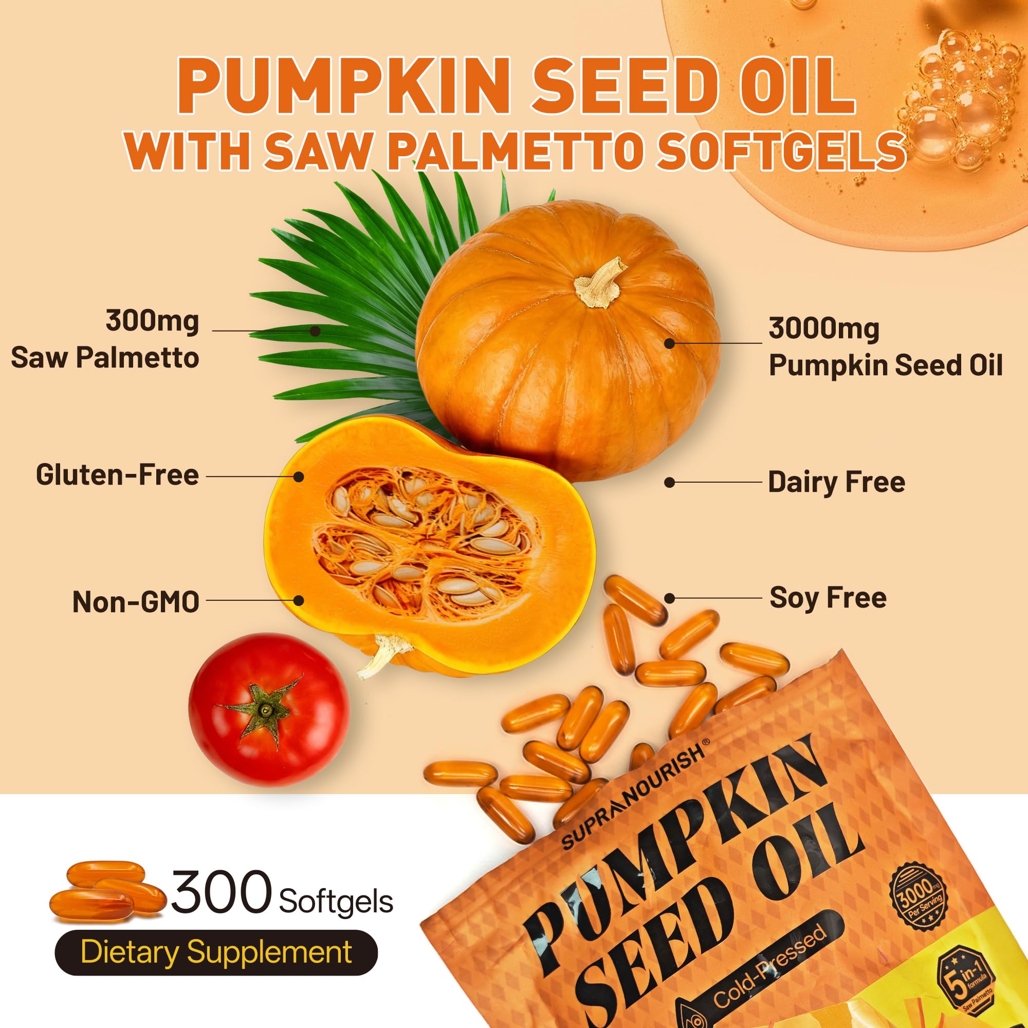 SUPRANOURISH Pumpkin Seed Oil Softgels with a glass of water