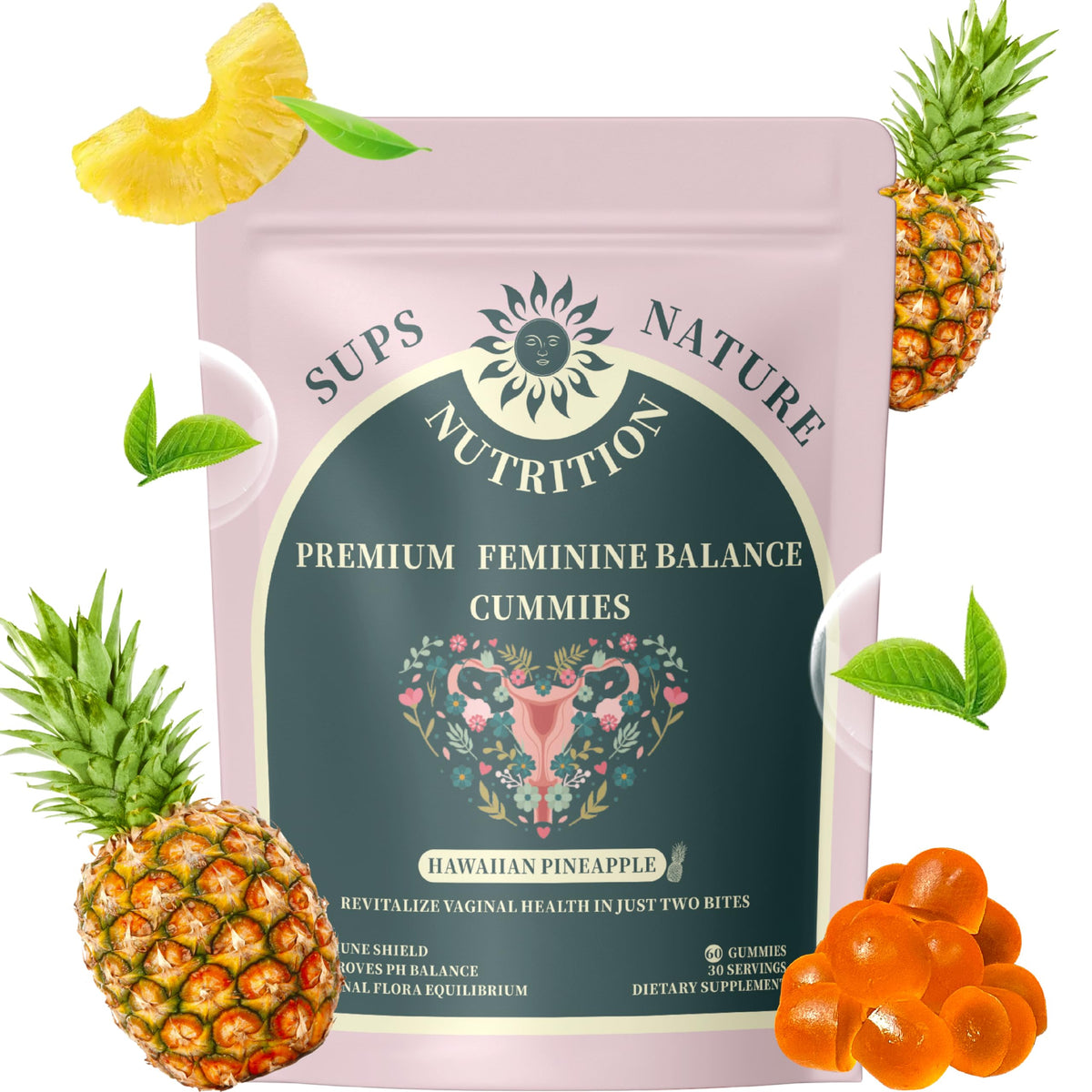 sups nature Feminine Balance Gummies 60 Count pineapple flavour front view