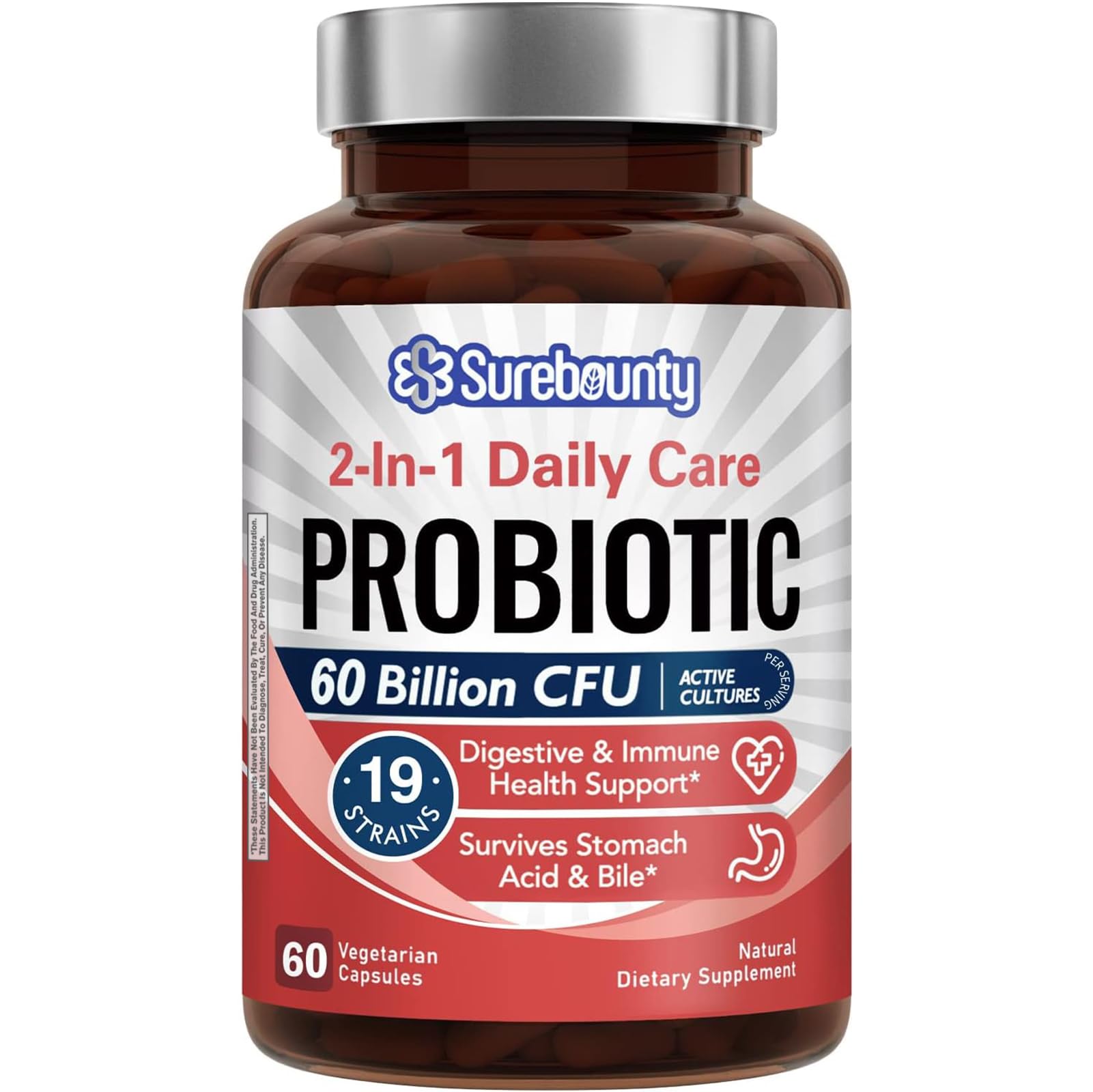 Surebounty 2-IN-1 Synbiotic Probiotic bottle front view