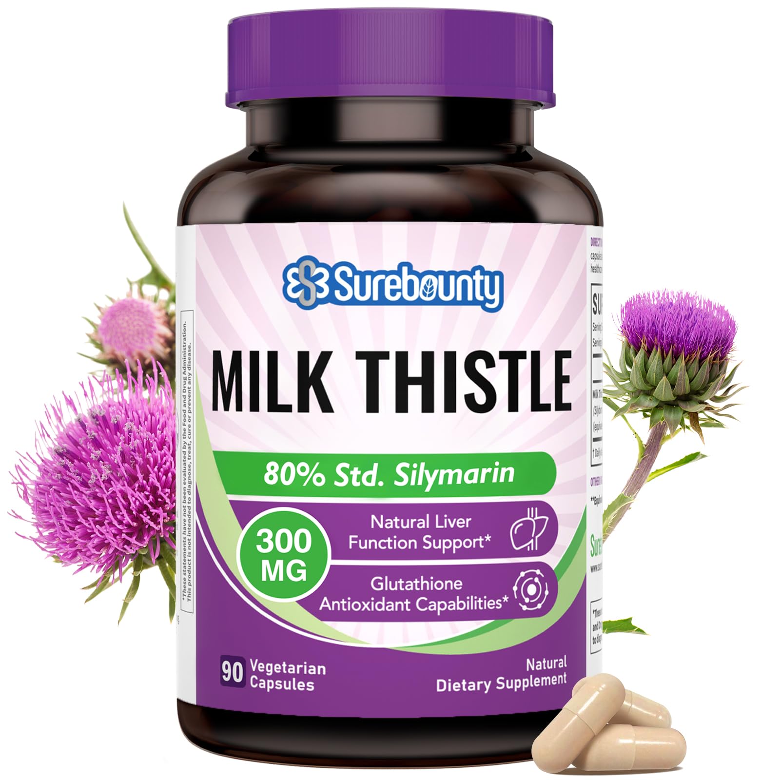Surebounty Milk Thistle 300mg veggie capsules front view