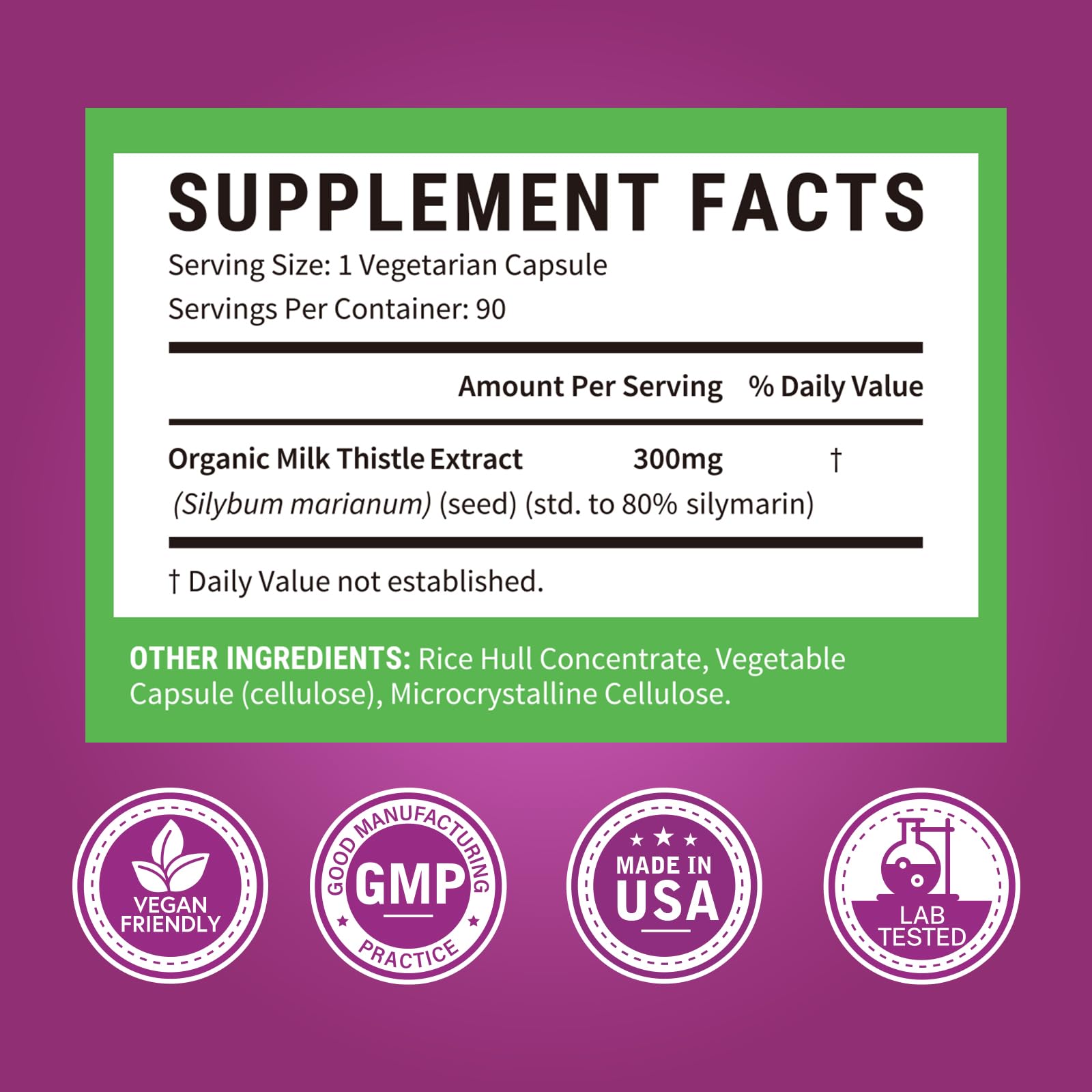 Surebounty Milk Thistle Extract 300mg capsules with organic label