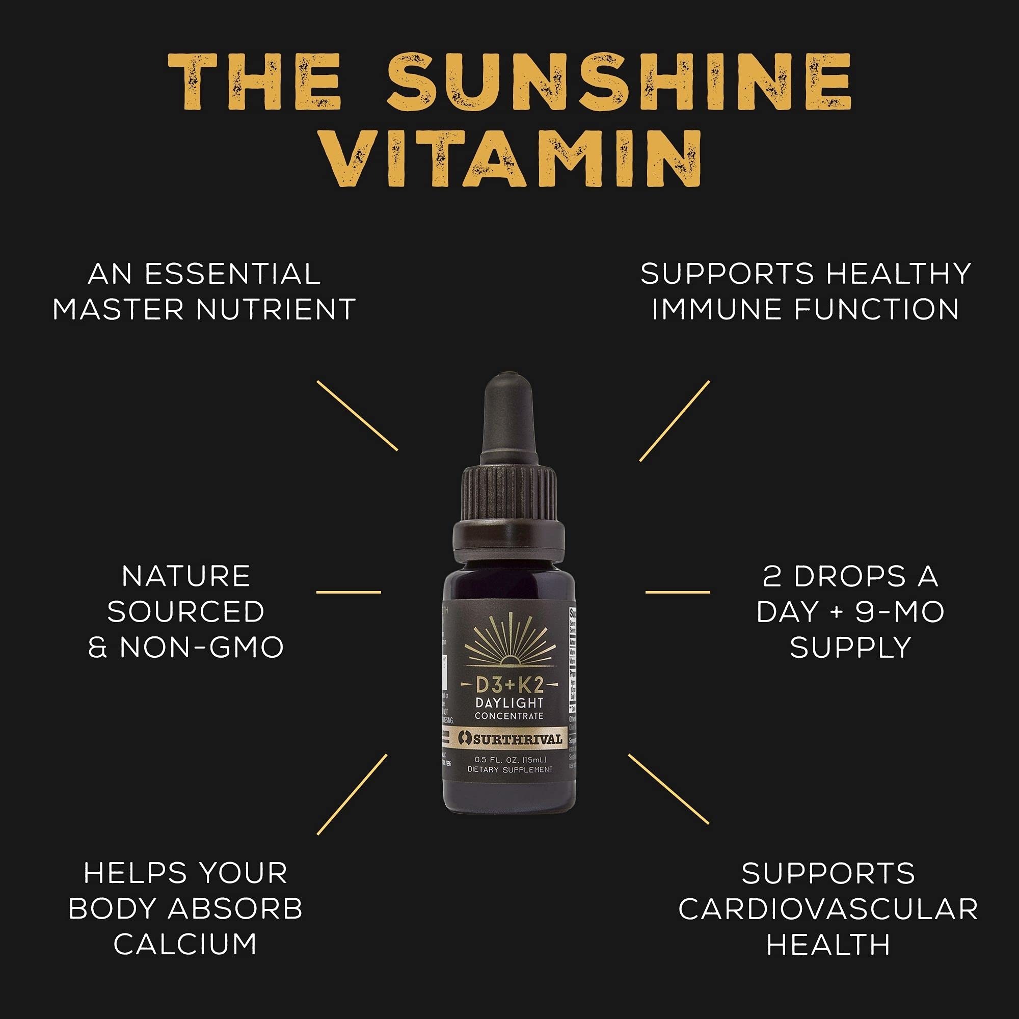 Surthrival Vitamin D3 & K2 Supplement side view with label