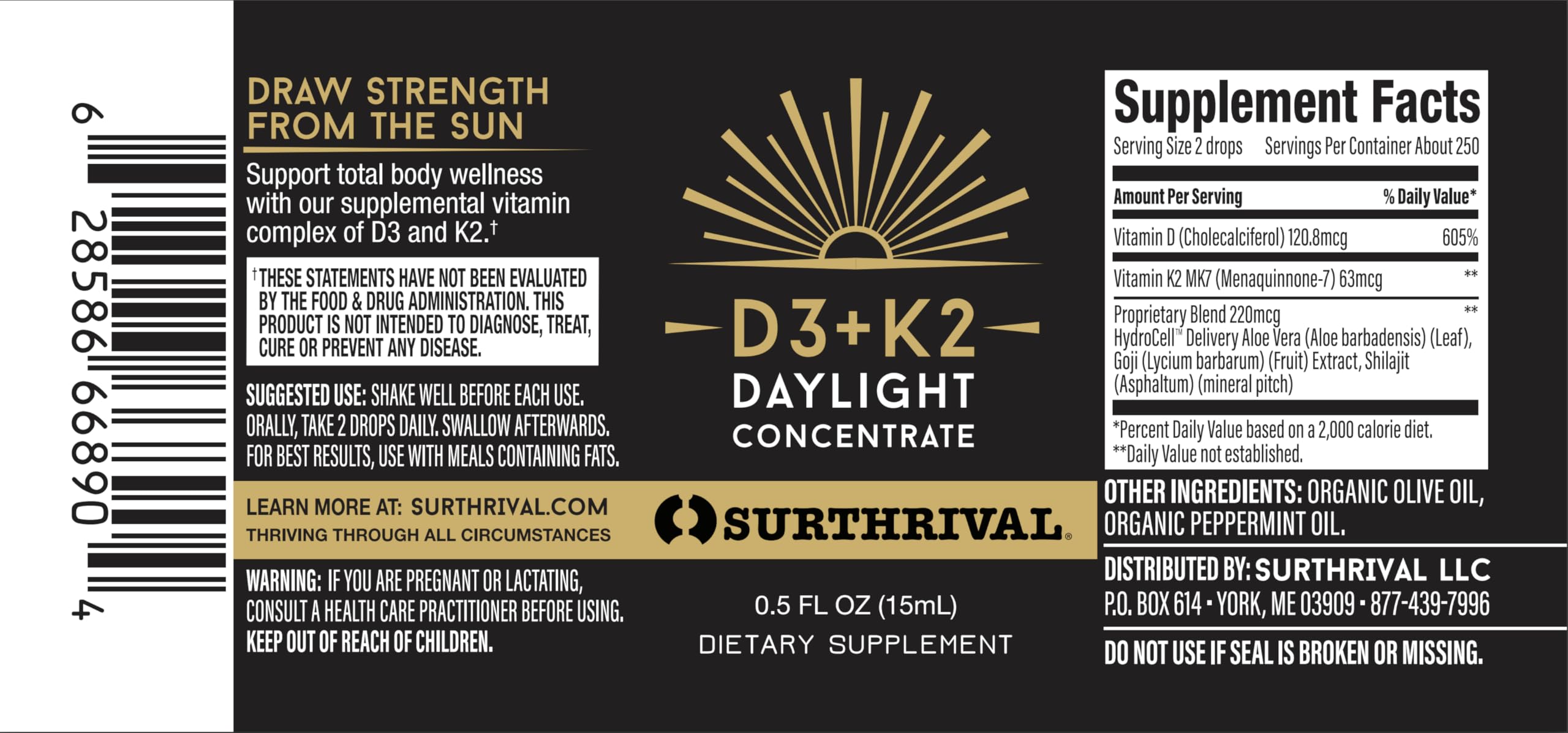 Surthrival Vitamin D3 & K2 Supplement with olive oil and peppermint