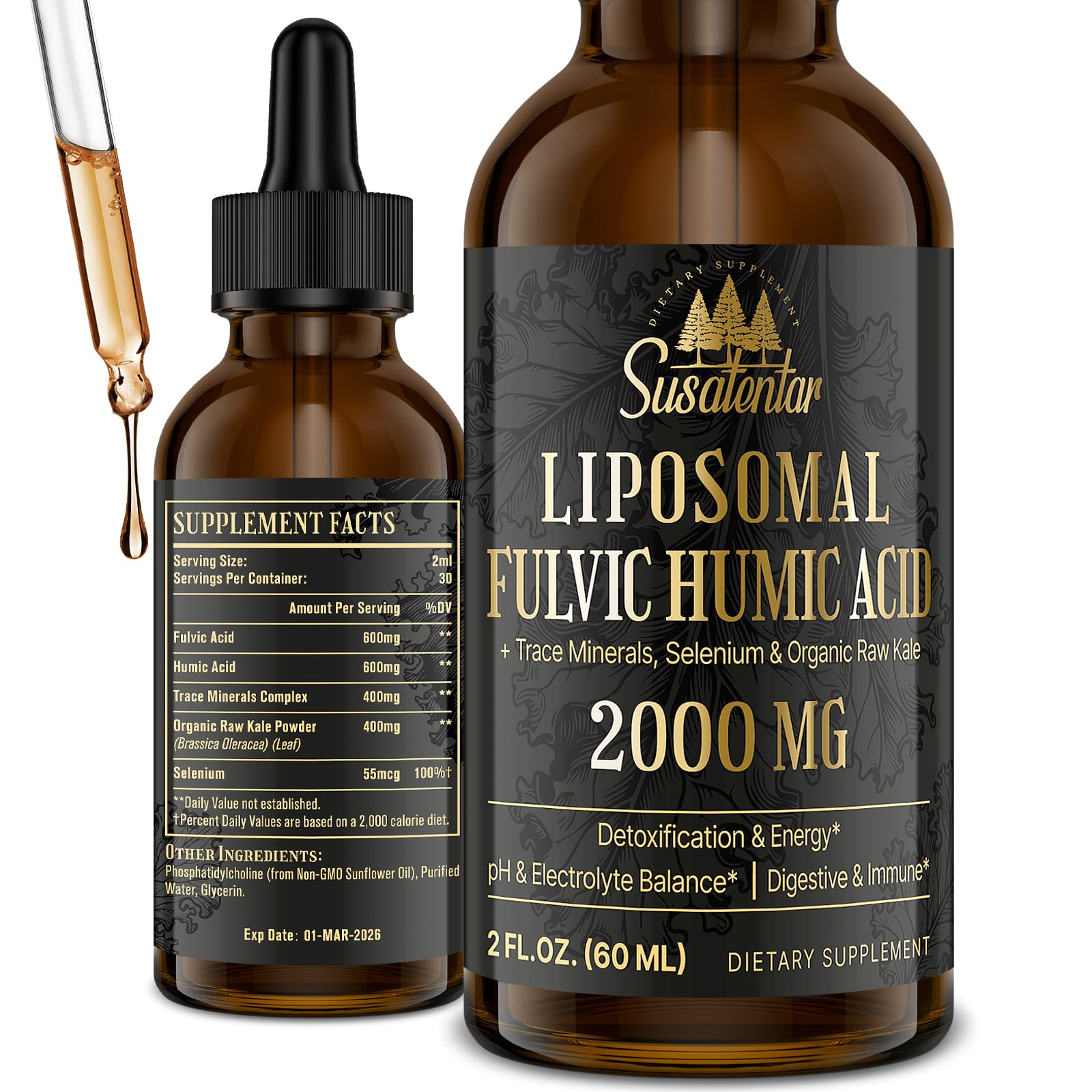 Susatentar Fulvic Acid Supplement 600mg front view