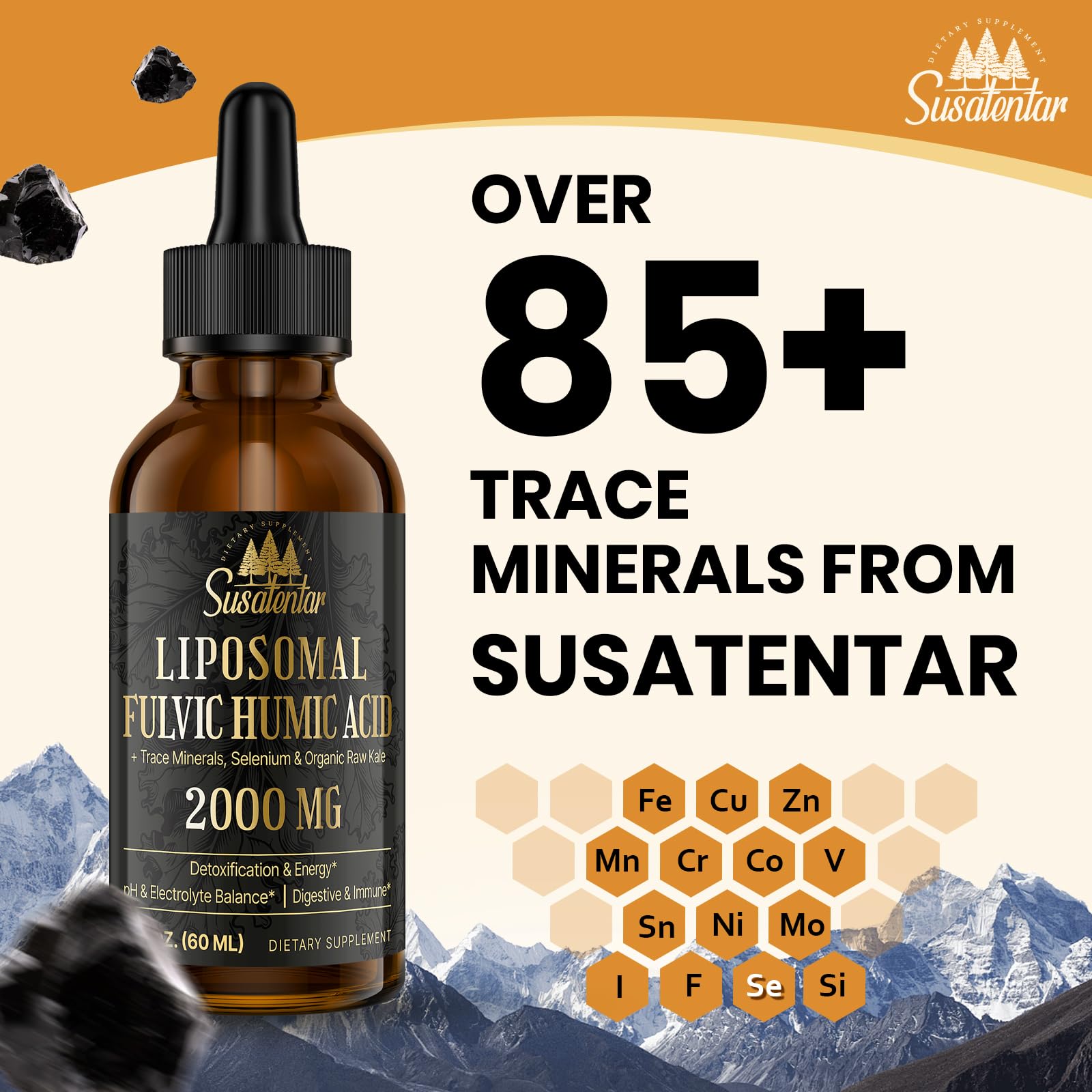 Susatentar Fulvic Acid Supplement on a wooden table