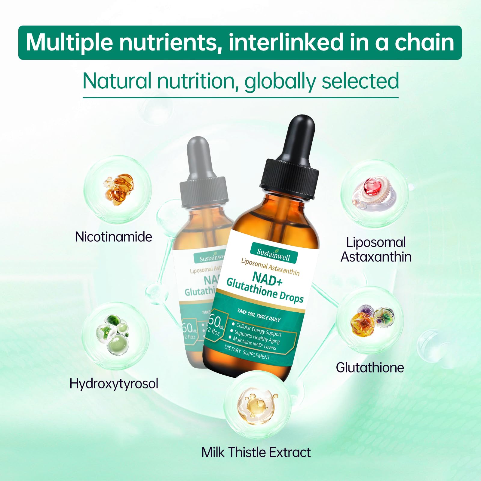 SustainWell Liposomal NAD+ Glutathione Liquid Drops in a lifestyle setting