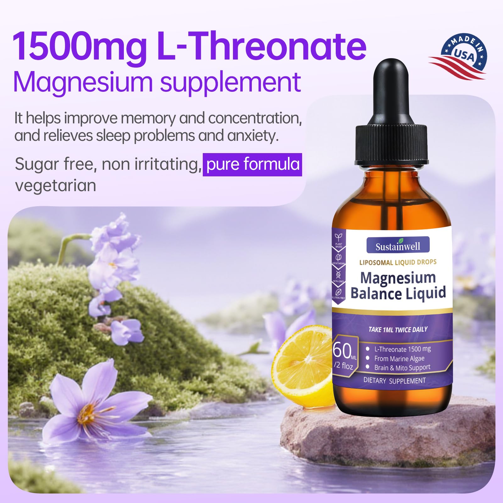 SustainWell Liquid Magnesium Drops 272g bottle with label